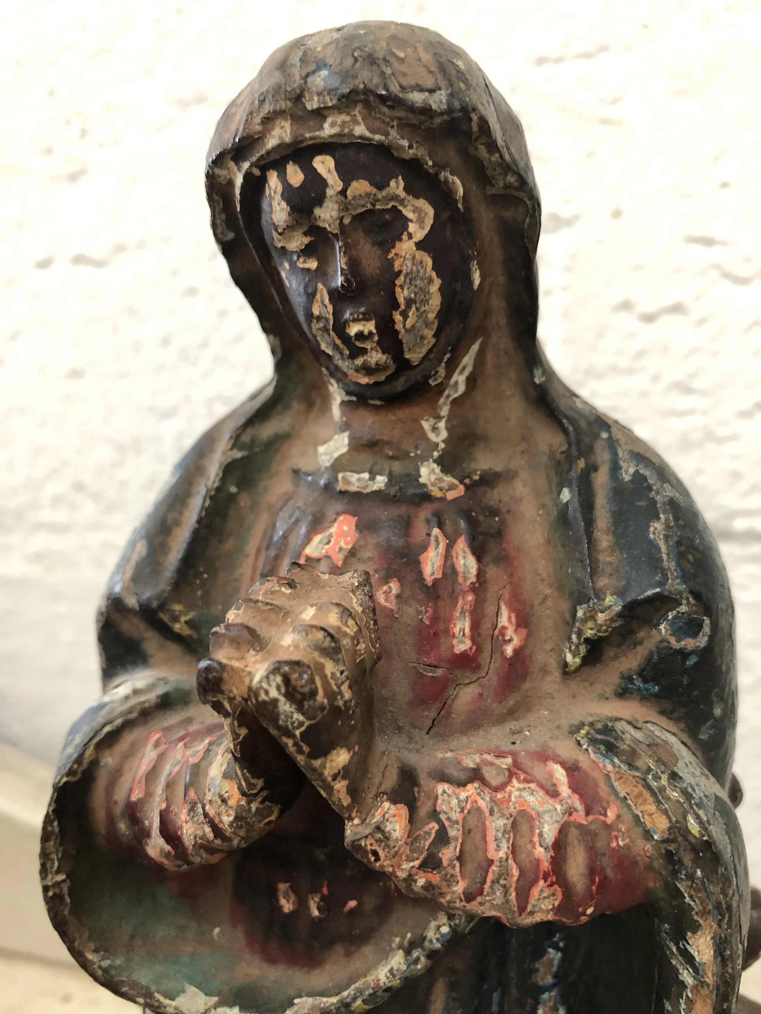 Vintage Antique Hand Carved Wood Madonna Religious Statue