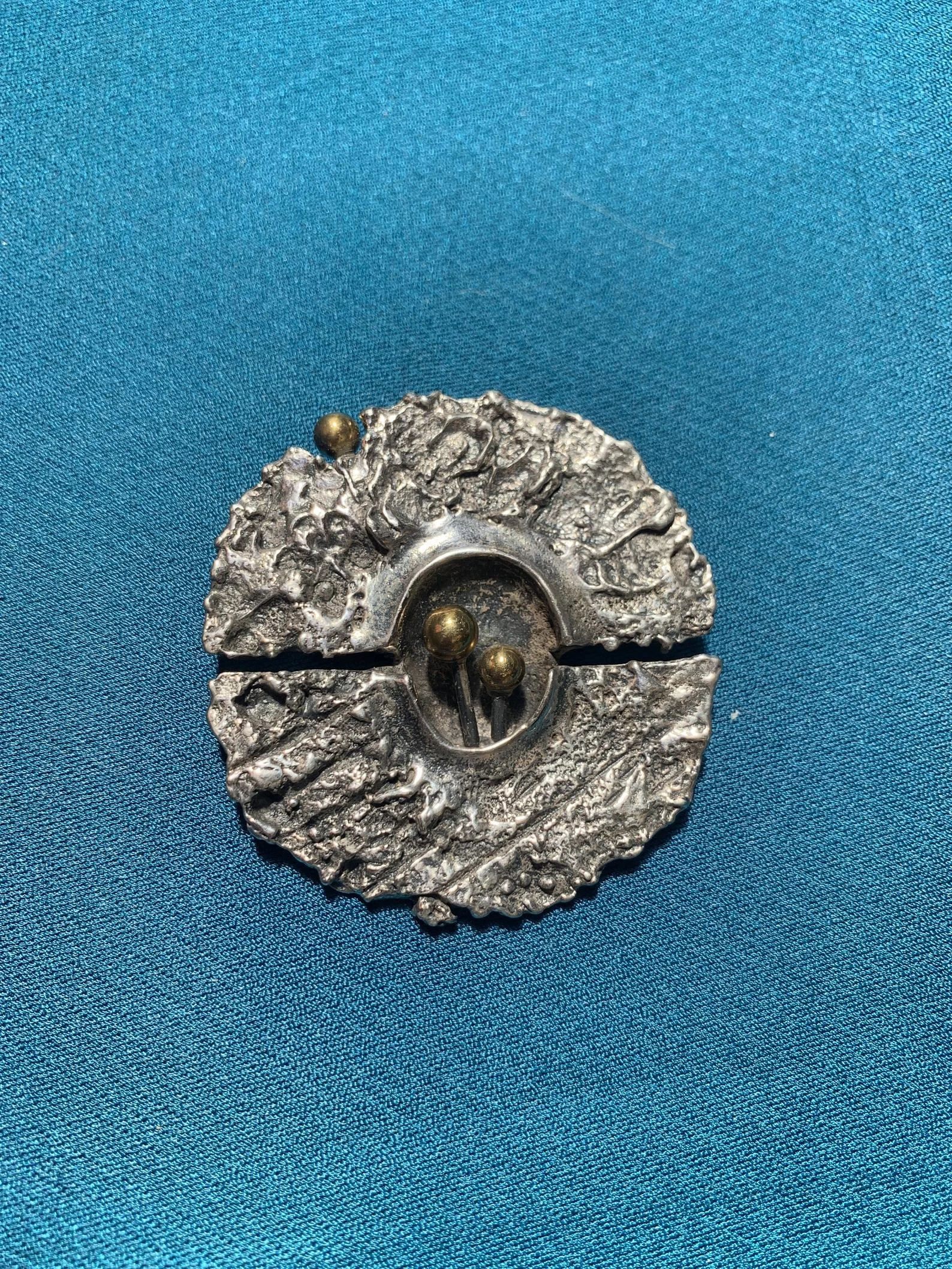 Guy Vidal Brutalist Pewter/Brass Circle Brooch