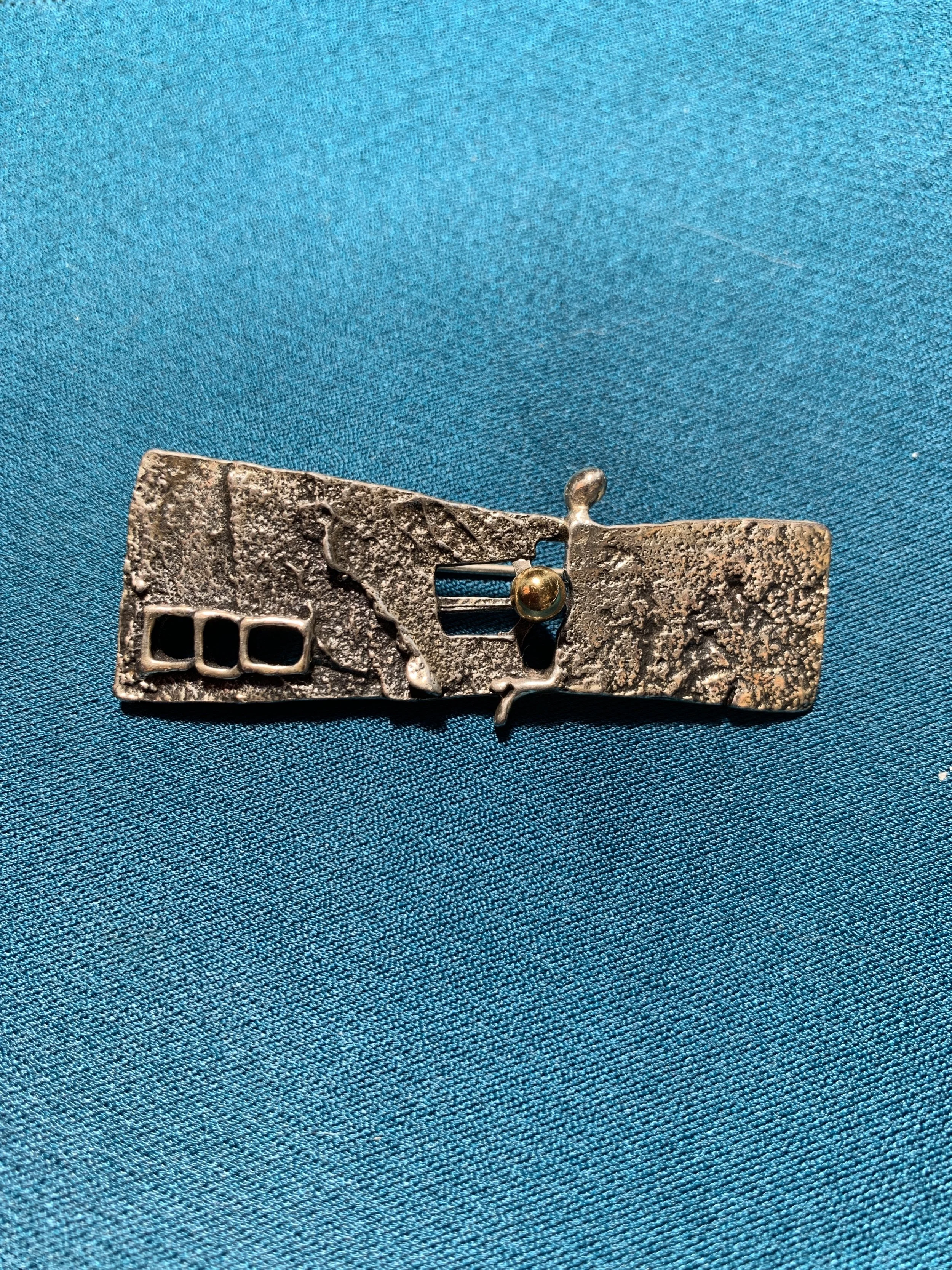 Brutalist Guy Vidal Rectangle Pewter Brooch