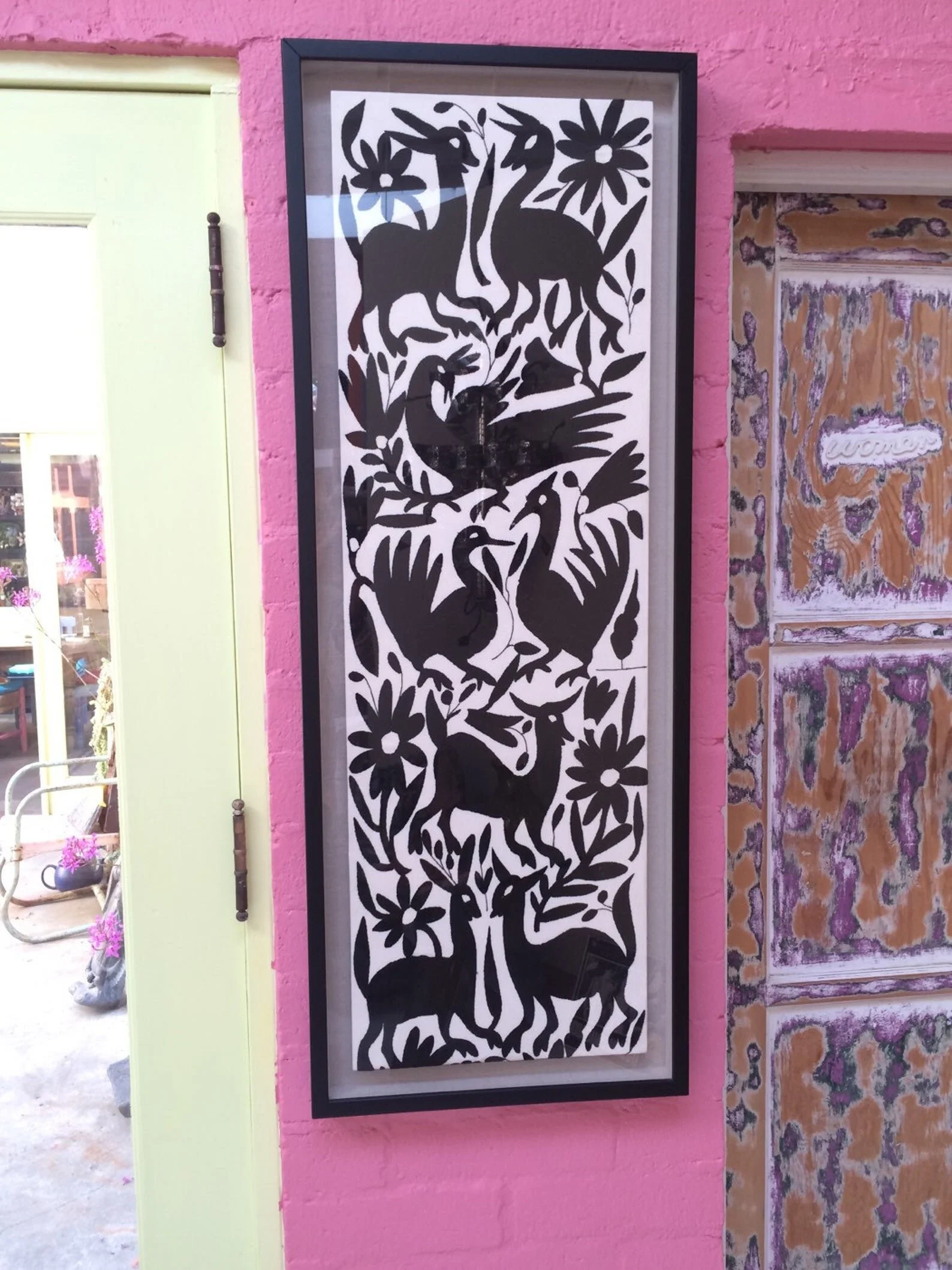 Framed Otomi Hand Embroidery Black & White Textile