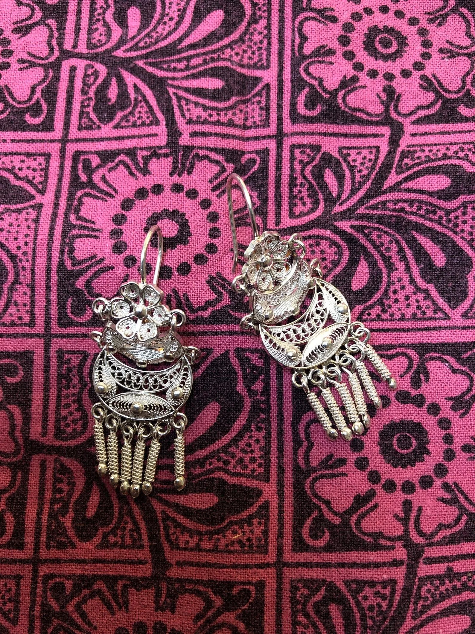 Vintage Colonial Style Sterling Silver Chandelier Earrings Made in Cusco