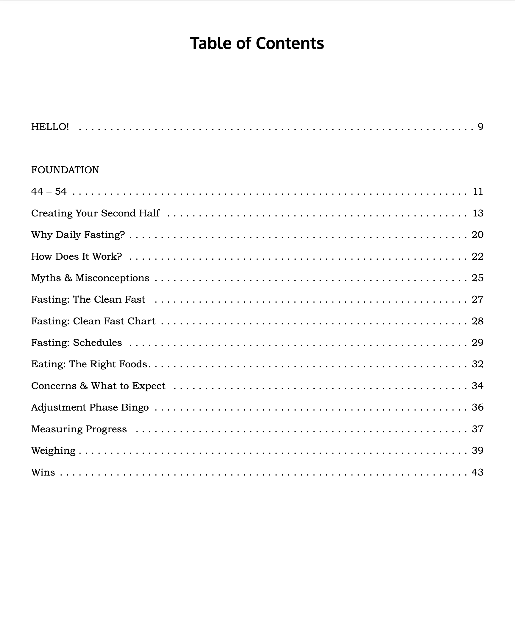 The Table of Contents for Laurie's Workbook