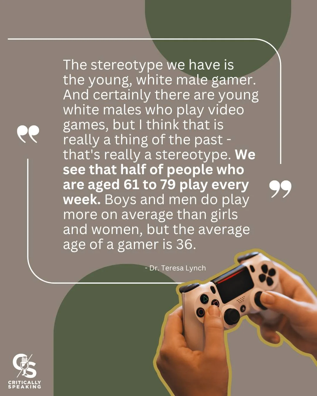 Gaming isn't just a teenage boy's hobby anymore - it's a massive, diverse cultural force.

So when Dr. Teresa Lynch studies gender stereotypes in games, she's studying how an entire generation learns about power, identity, and what's possible. The re