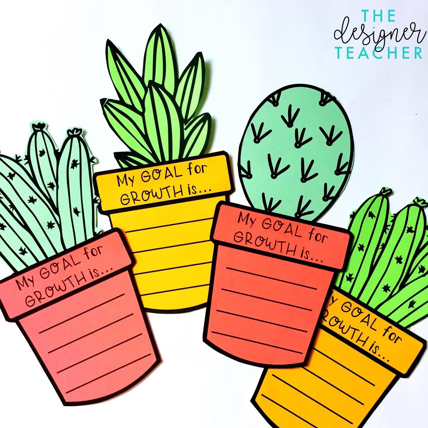 These goal-setting cacti are the cutest way to have students set goals! They work for pretty much any grade or subject and look great on a bulletin board or as door decor. 

Find the kit in my @teacherspayteachers store, The Designer Teacher, linked 