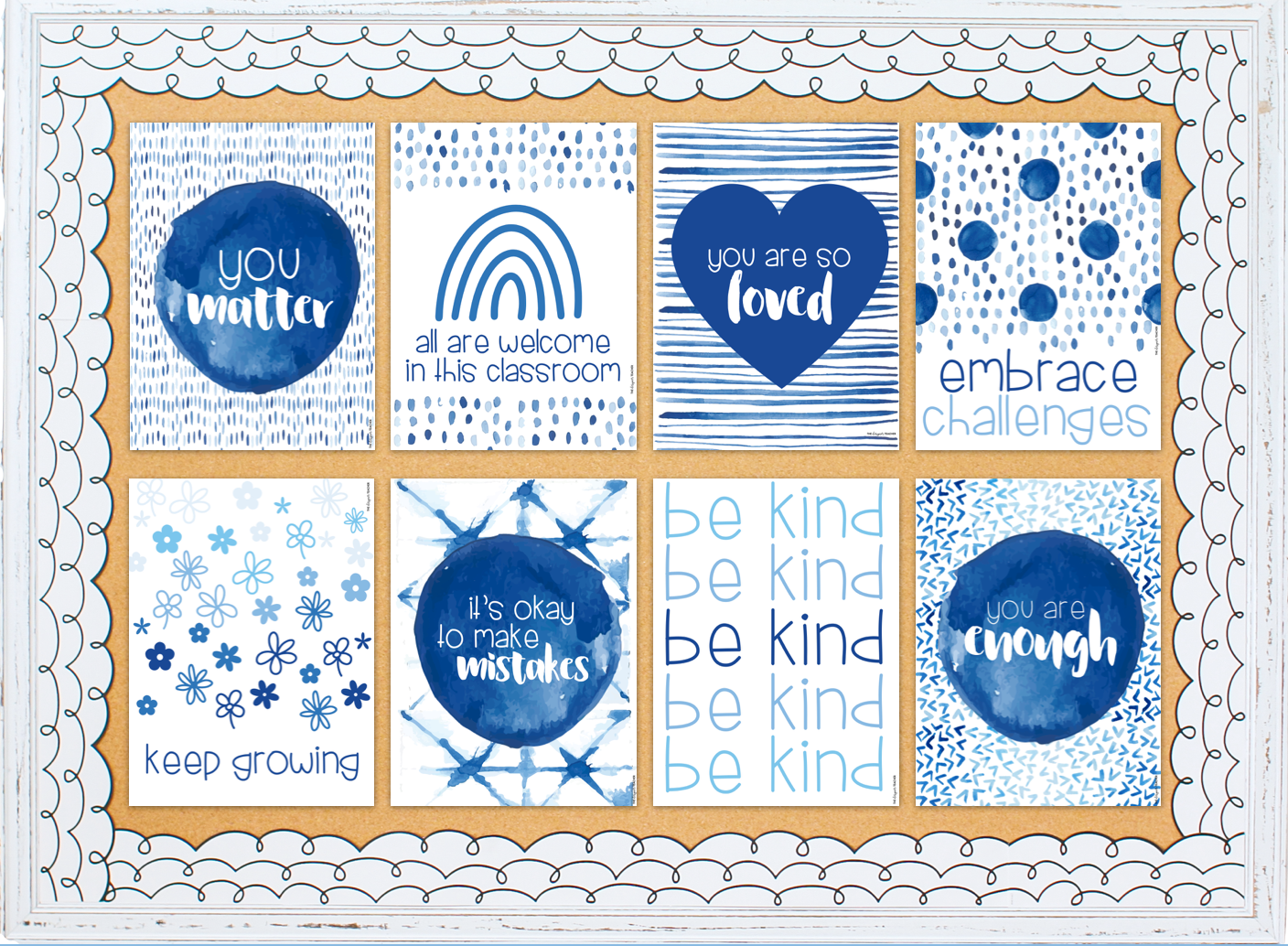 Calming Blue Watercolor Classroom Decor