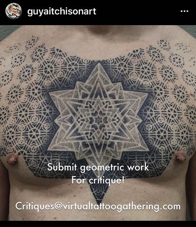 @guyaitchisonart @briangeckleart and I will be doing a live critique of some geometric tattoos in 90 minutes (1pm EST) at the @virtualtattoogathering - it&rsquo;s not too late to send in your work for critique to the email address above 😃🤙🏽