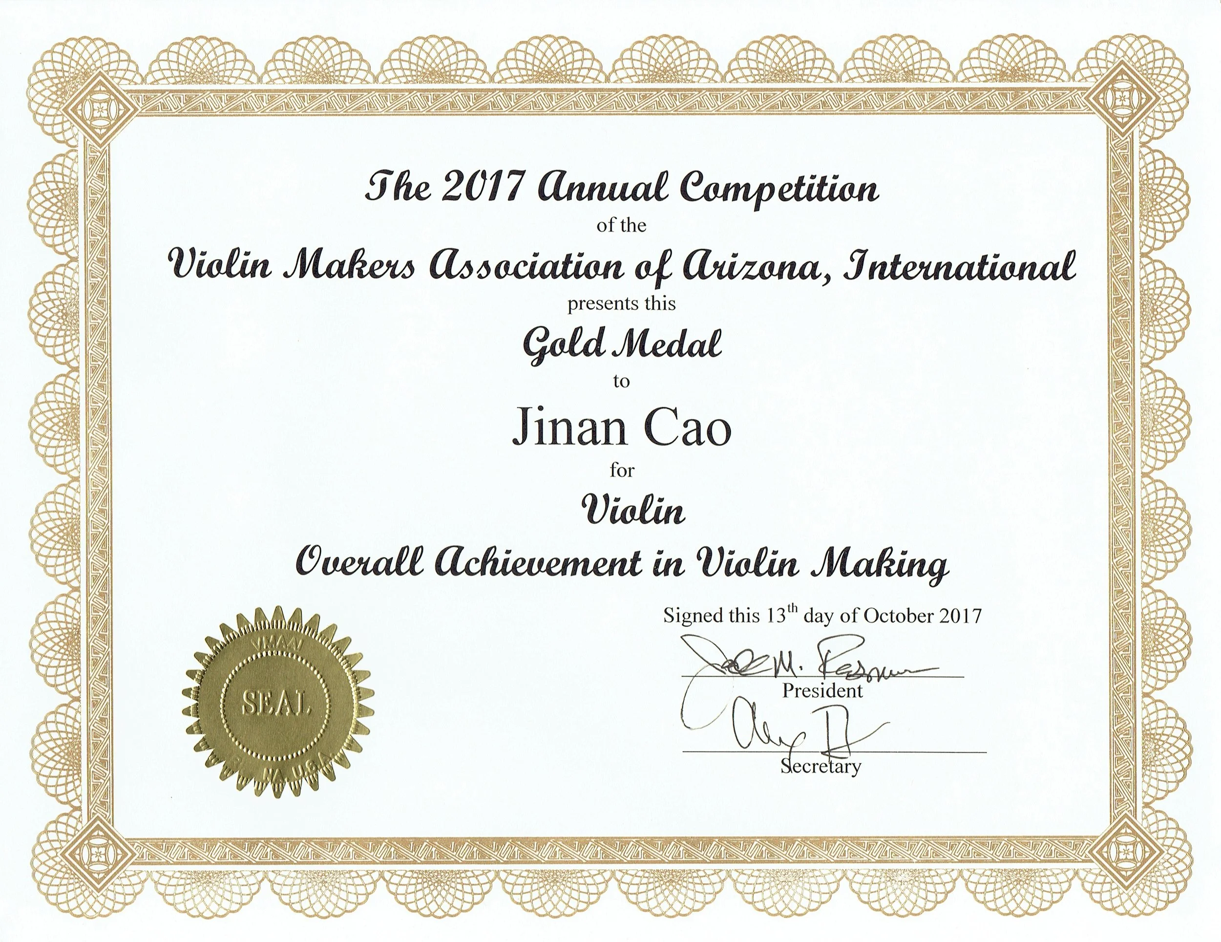 2017 VMAAI Over All Violin Gold