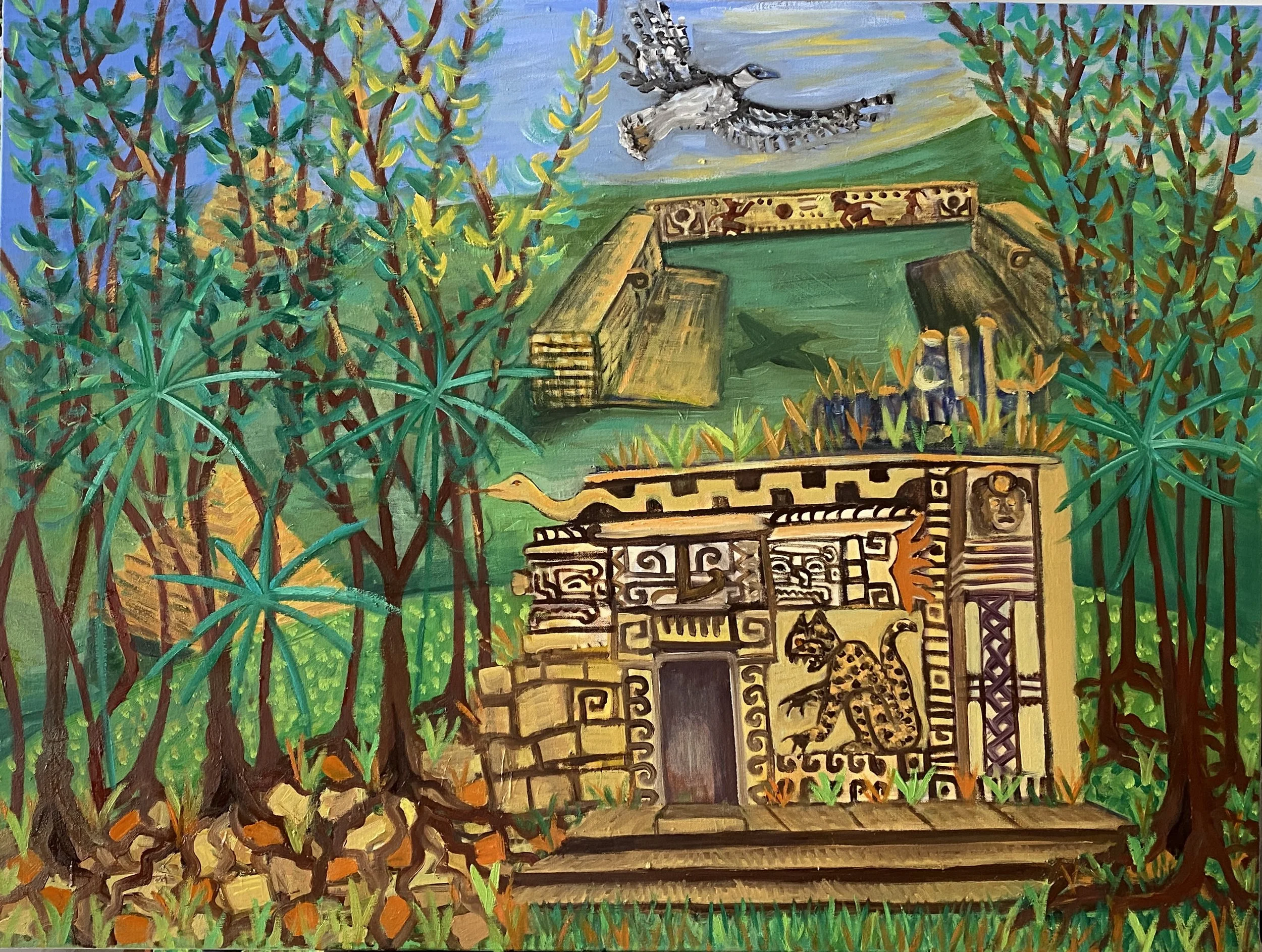 Tikal, oil on canvas,  30”x 40”, 2021. 	