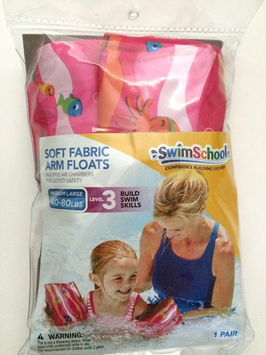 Girls Swim School 1 Pair Pink Soft Fabric Arm Floats Floaties Level 3 40-80 Lbs. 