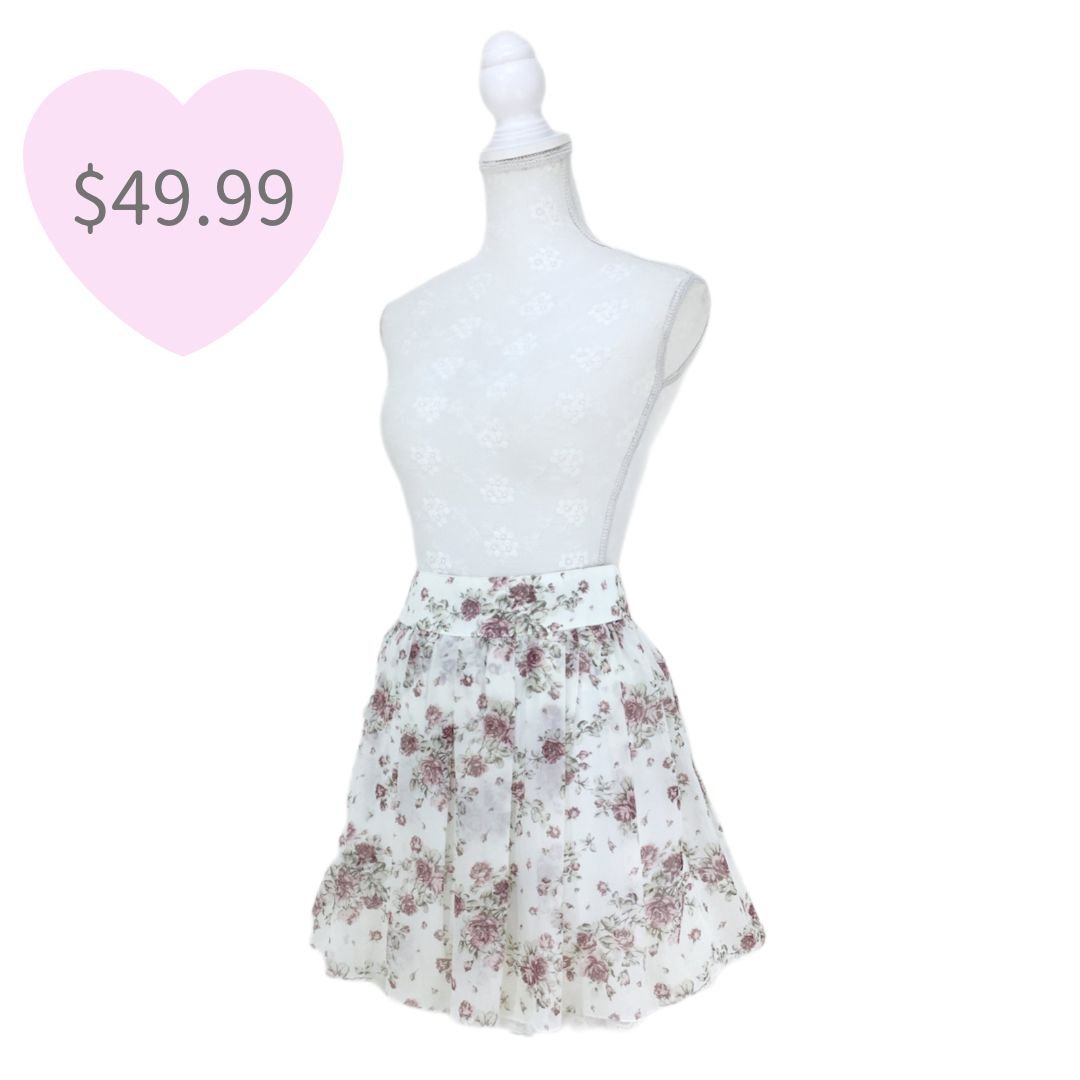 L’EST ROSE Antique Rose Chiffon Skirt (White) — MultiPal Store