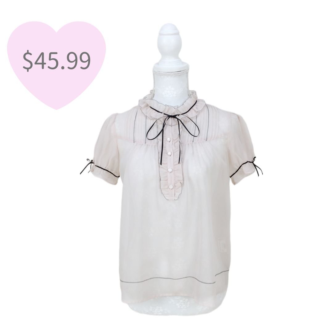L'EST ROSE String Bow Chiffon Blouse (Soft Pink) — MultiPal Store