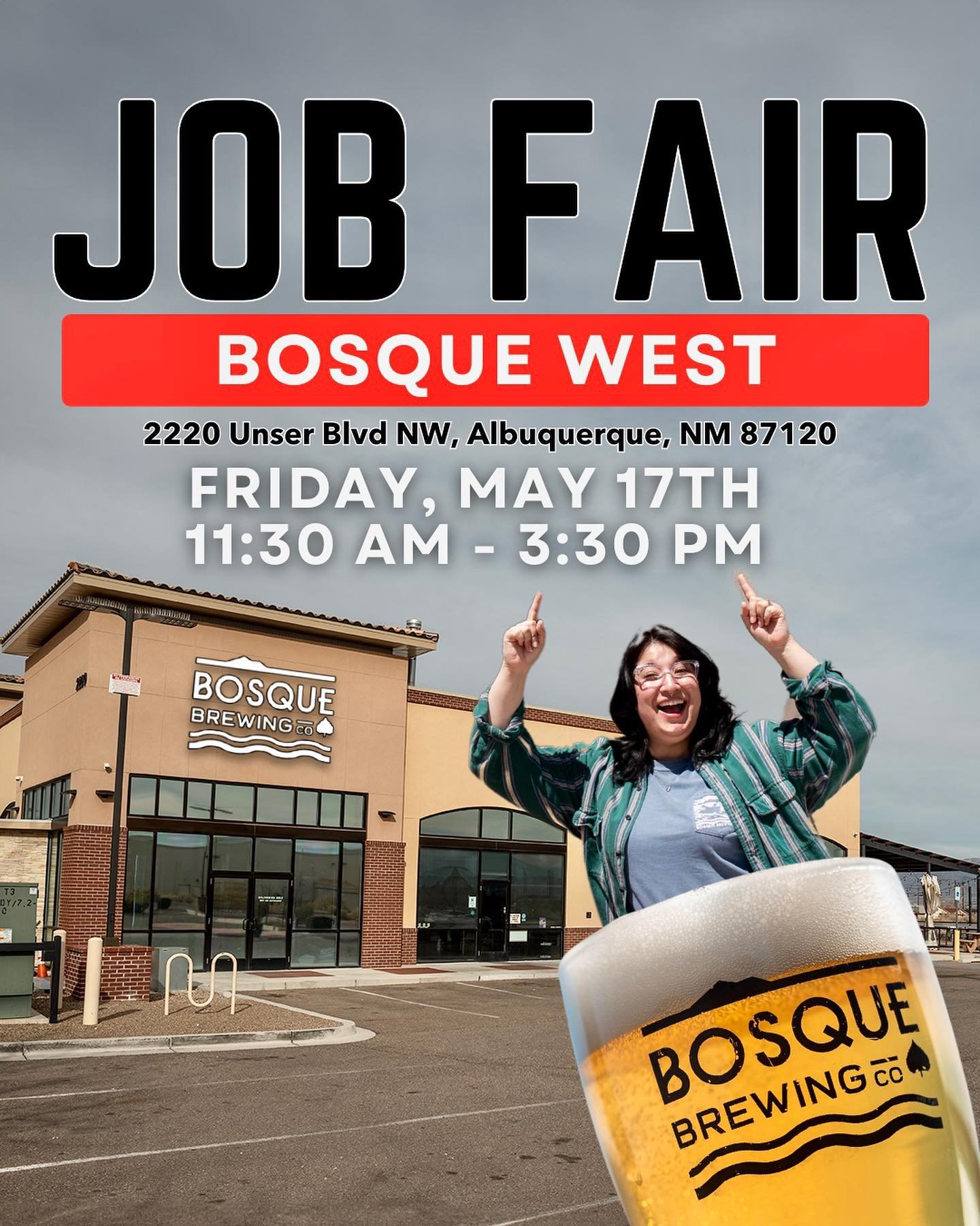 BOSQUE WEST JOB FAIR🚨

Hey there, Bosque Brewing fam! 🍻 It&rsquo;s Audrey, your go-to gal for all things recruiting and experience at Bosque Brewing Co.! We&rsquo;ve got some exciting news brewing! We&rsquo;re hosting a Job Fair at Bosque West (222