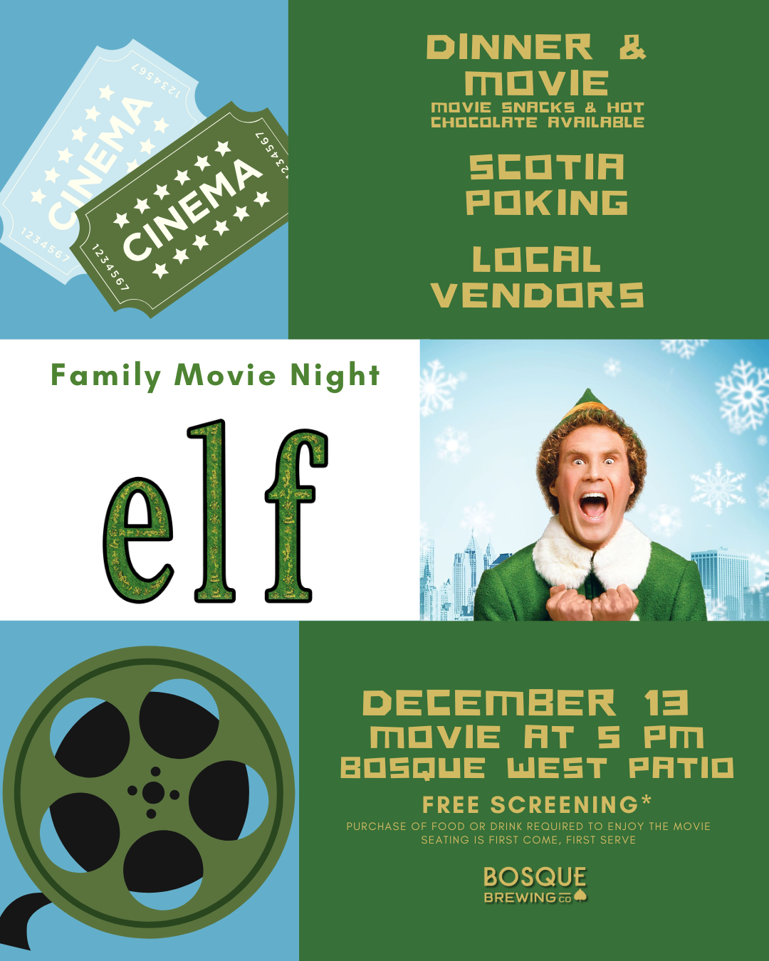 Family Movie Night: Elf + Mini-Holiday Market + Scotia Poking