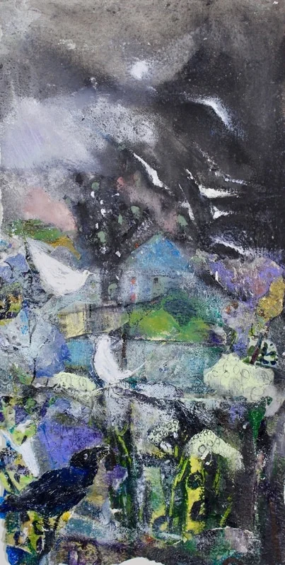 Gulls in the Helm 1, mixed on paper (glazed)