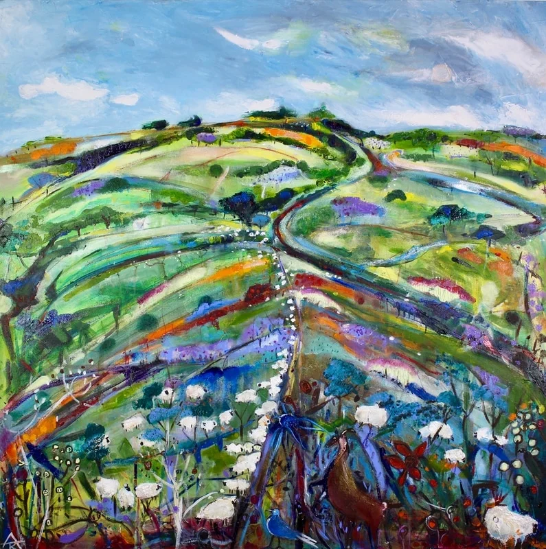 Sheep on the Ridge, acrylic on canvas, 80 x 80 cm