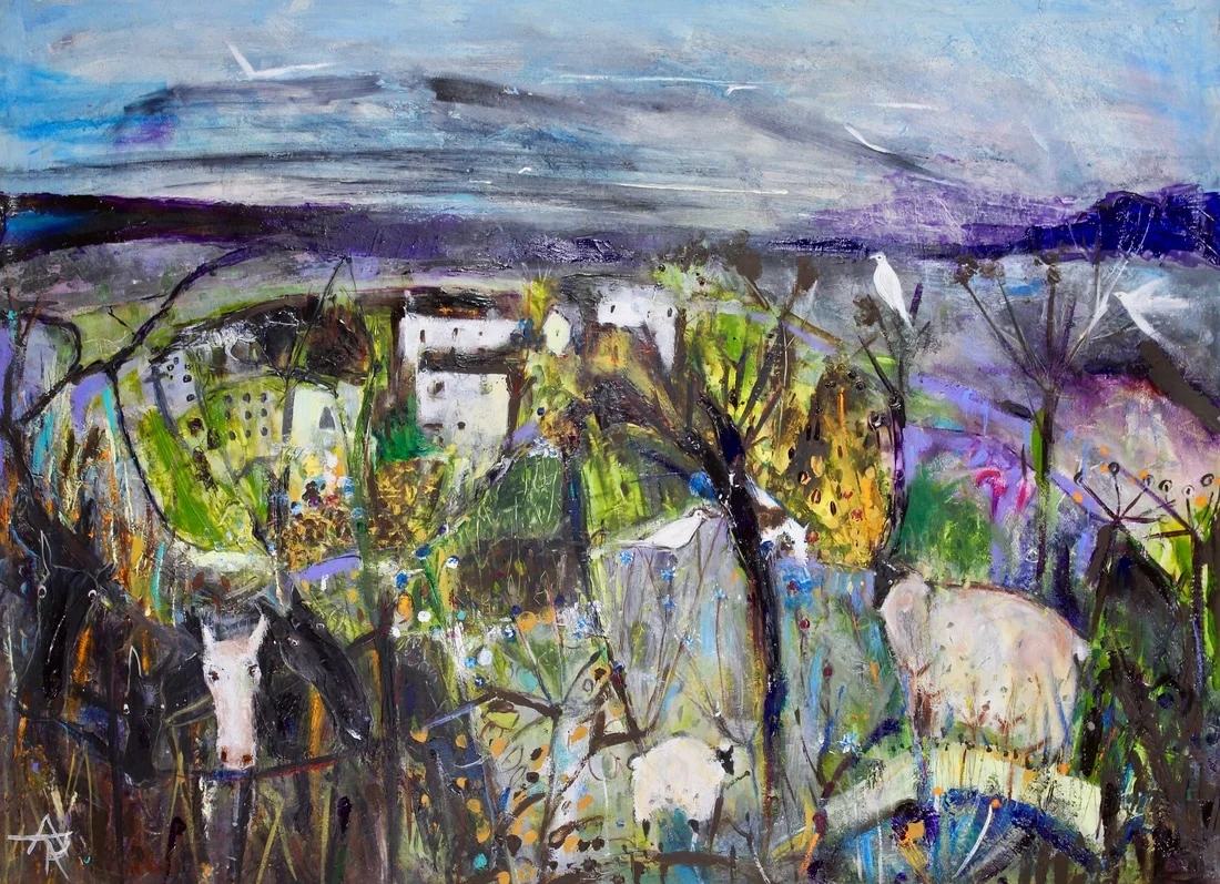 Minty at Llanddona, mixed on paper (glazed)