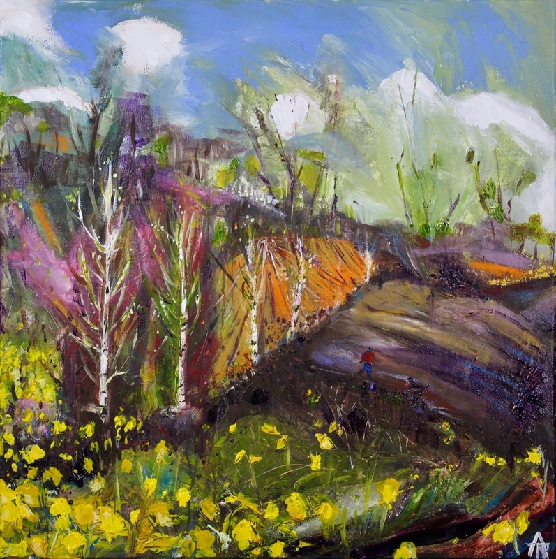 First Daffodils, acrylic on canvas, 44 x 44 cm, SOLD