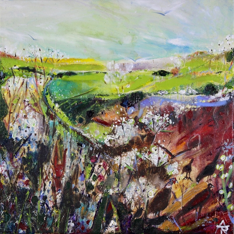 Late Spring Feasting, acrylic, 34 x 34 cm, SOLD