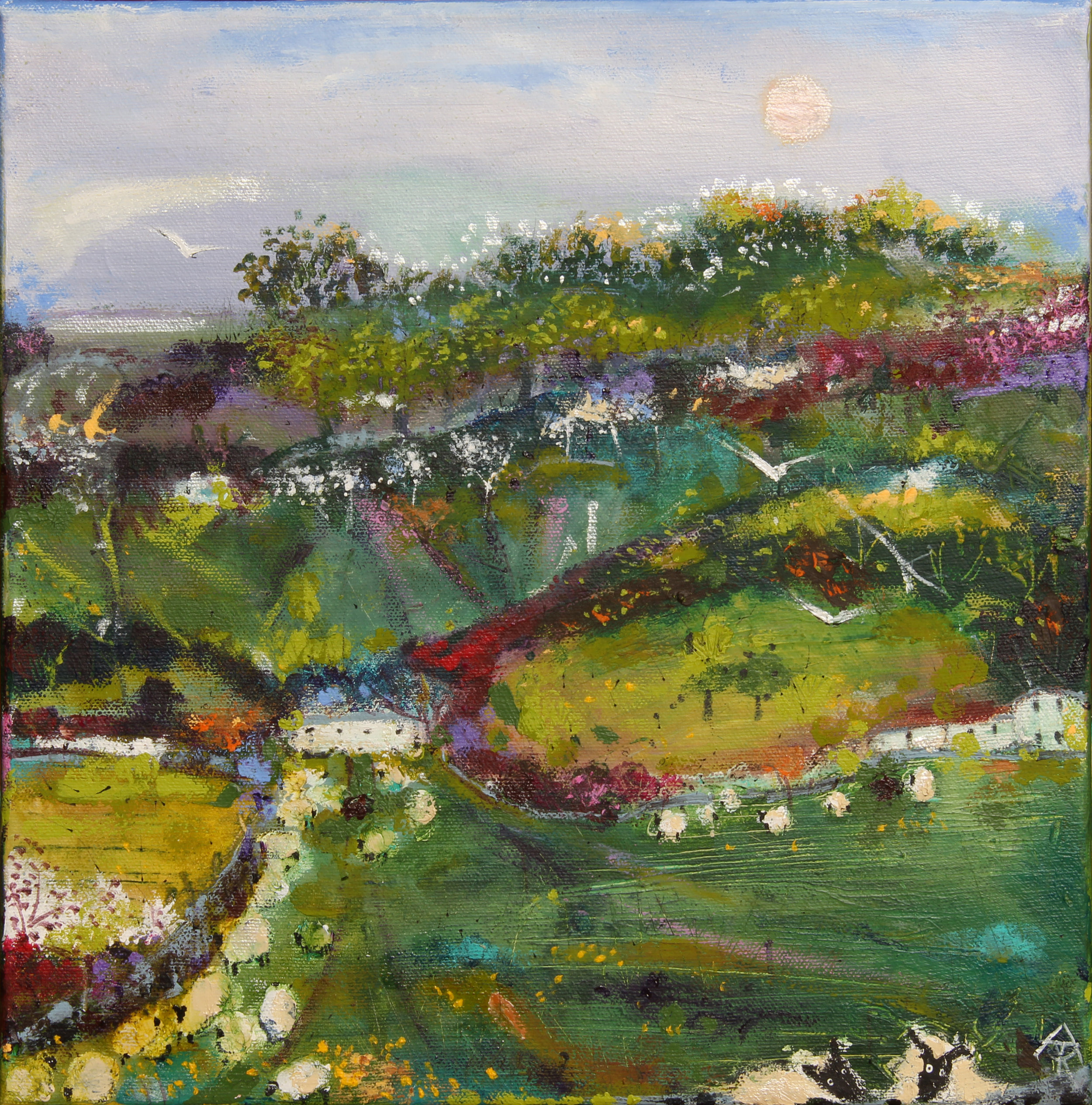 Lakeland Farm, acrylic on canvas, 35 x 35 cm, SOLD