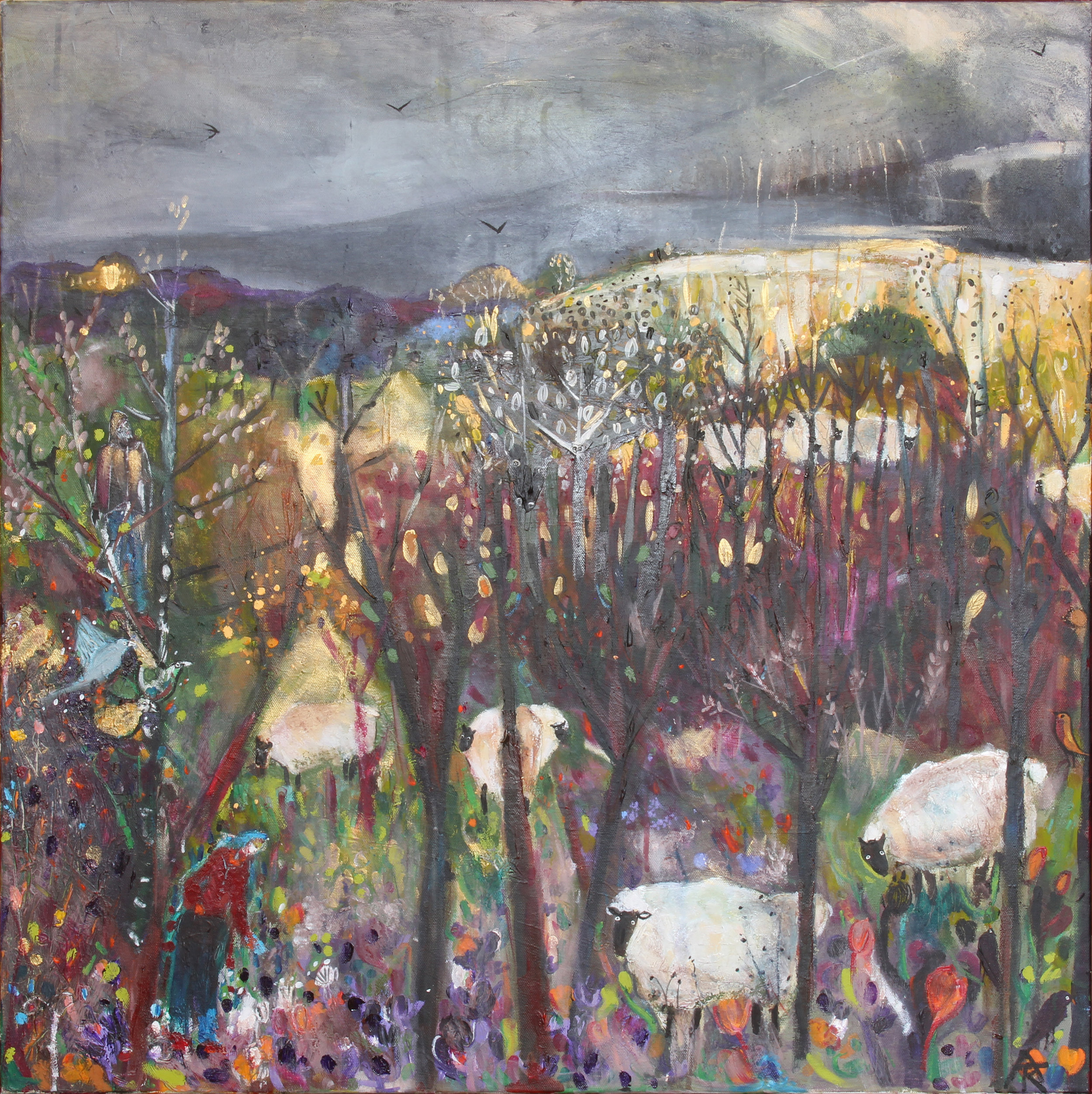 Sheep In The Chestnuts, acrylic on canvas, 82 x 82 cm, SOLD