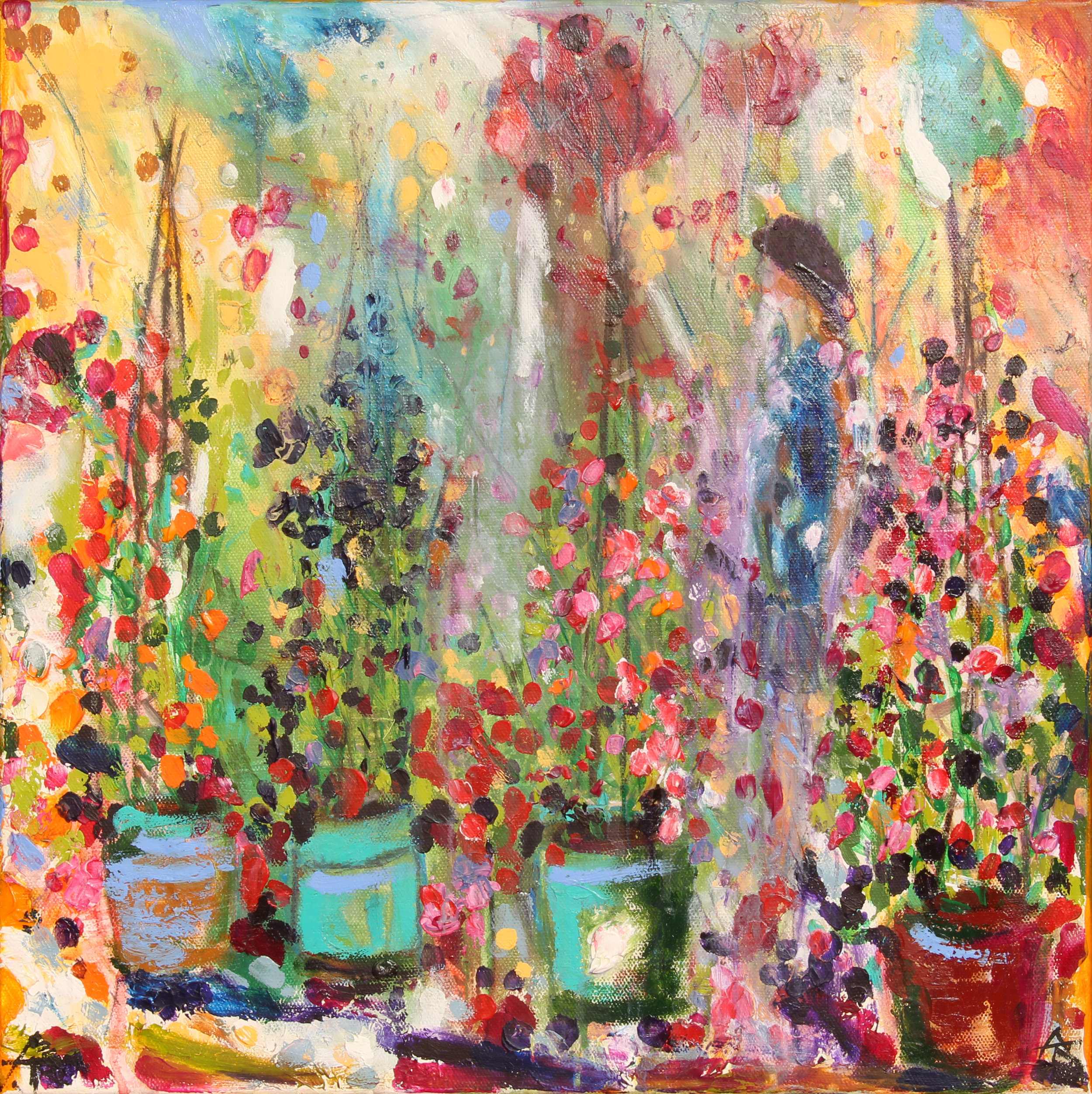 The Scent Of The Sweet Peas, acrylic on canvas, 46 x 46 cm, £450