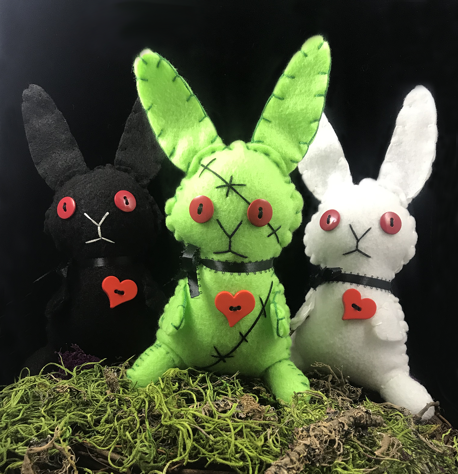 Zombie Bunny Plush - Black Demon and White Albino Variants — Bats