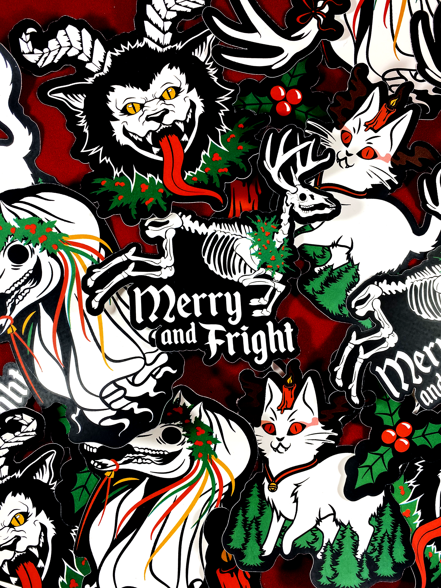 "Merry and Fright" Set of 7 Weatherproof Stickers