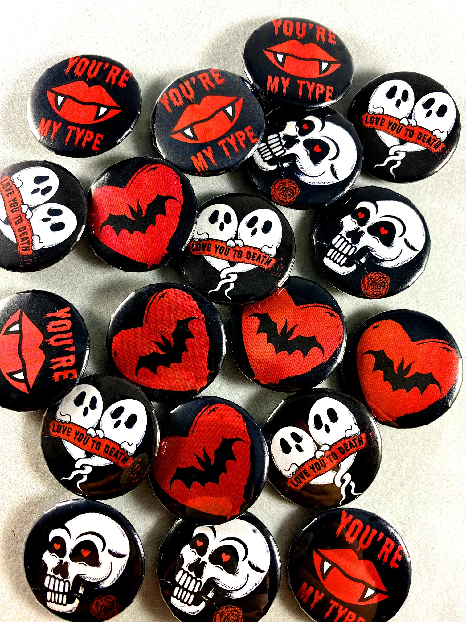 "Love You to Death" Set of 4 Buttons