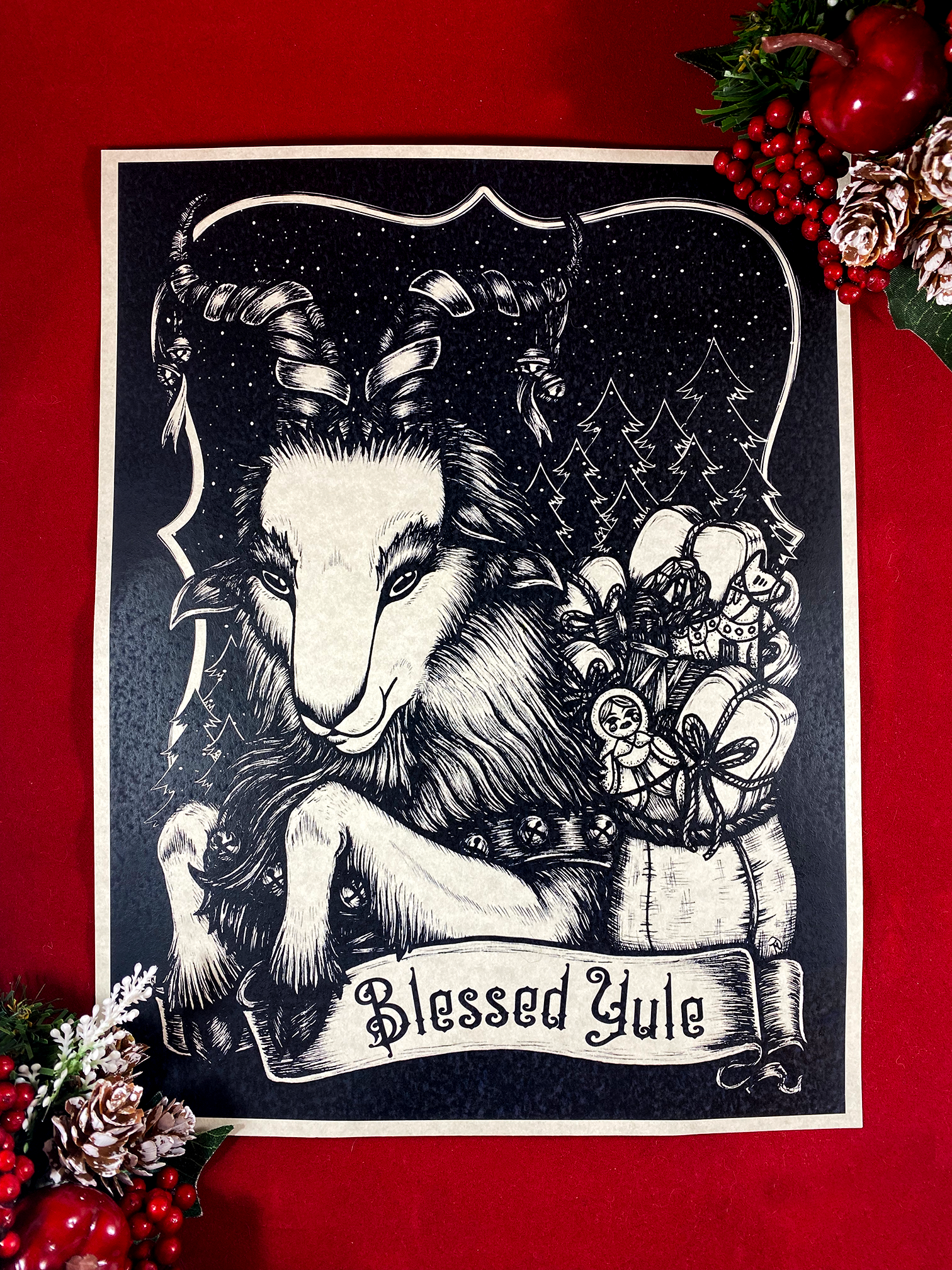 "The Yule Goat" Julbok Art Print on Parchment