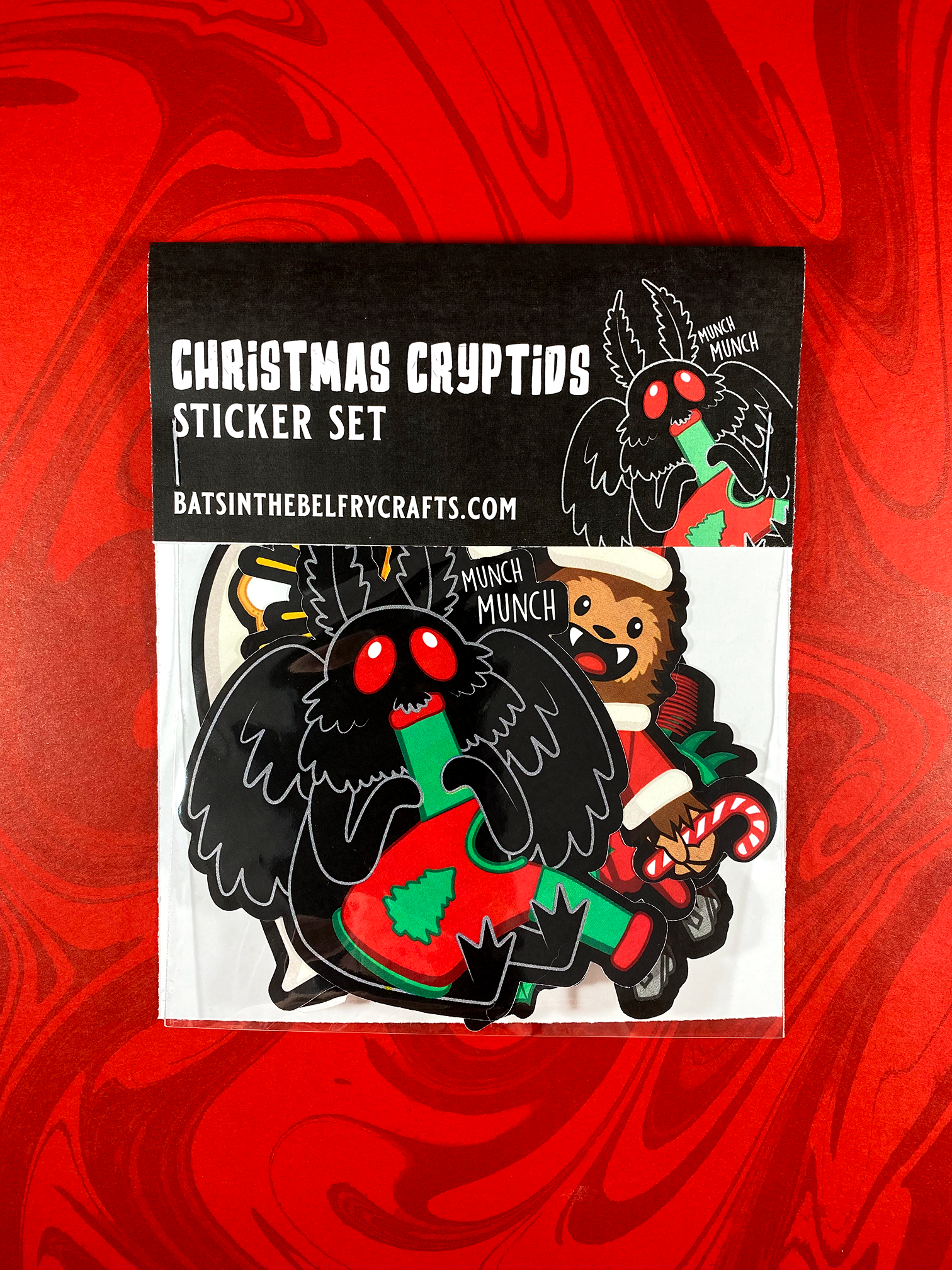 "Christmas Cryptids" Set of 6 Weatherproof Stickers