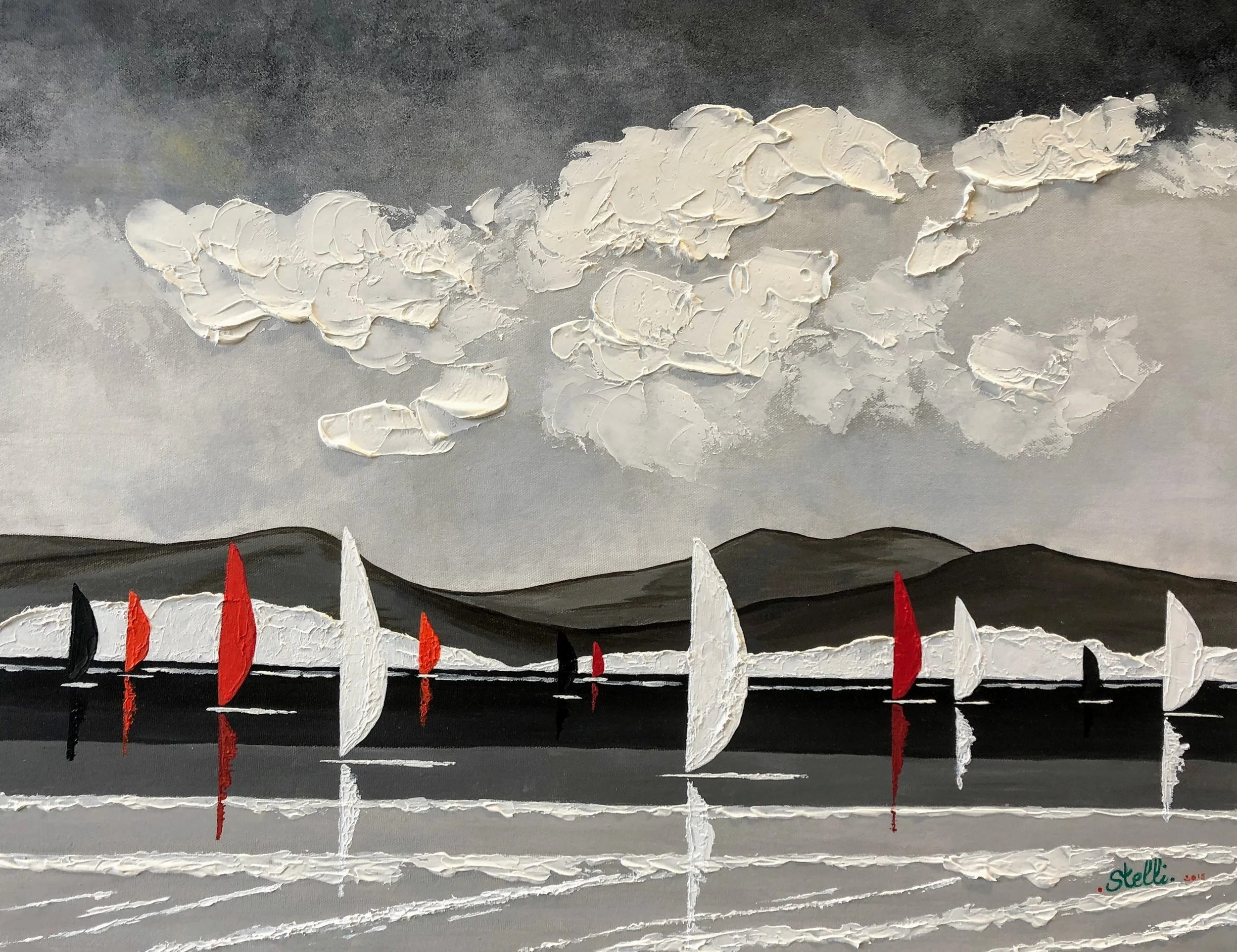 Calme avant la tempête Peinture acrylique au couteau, sur toile