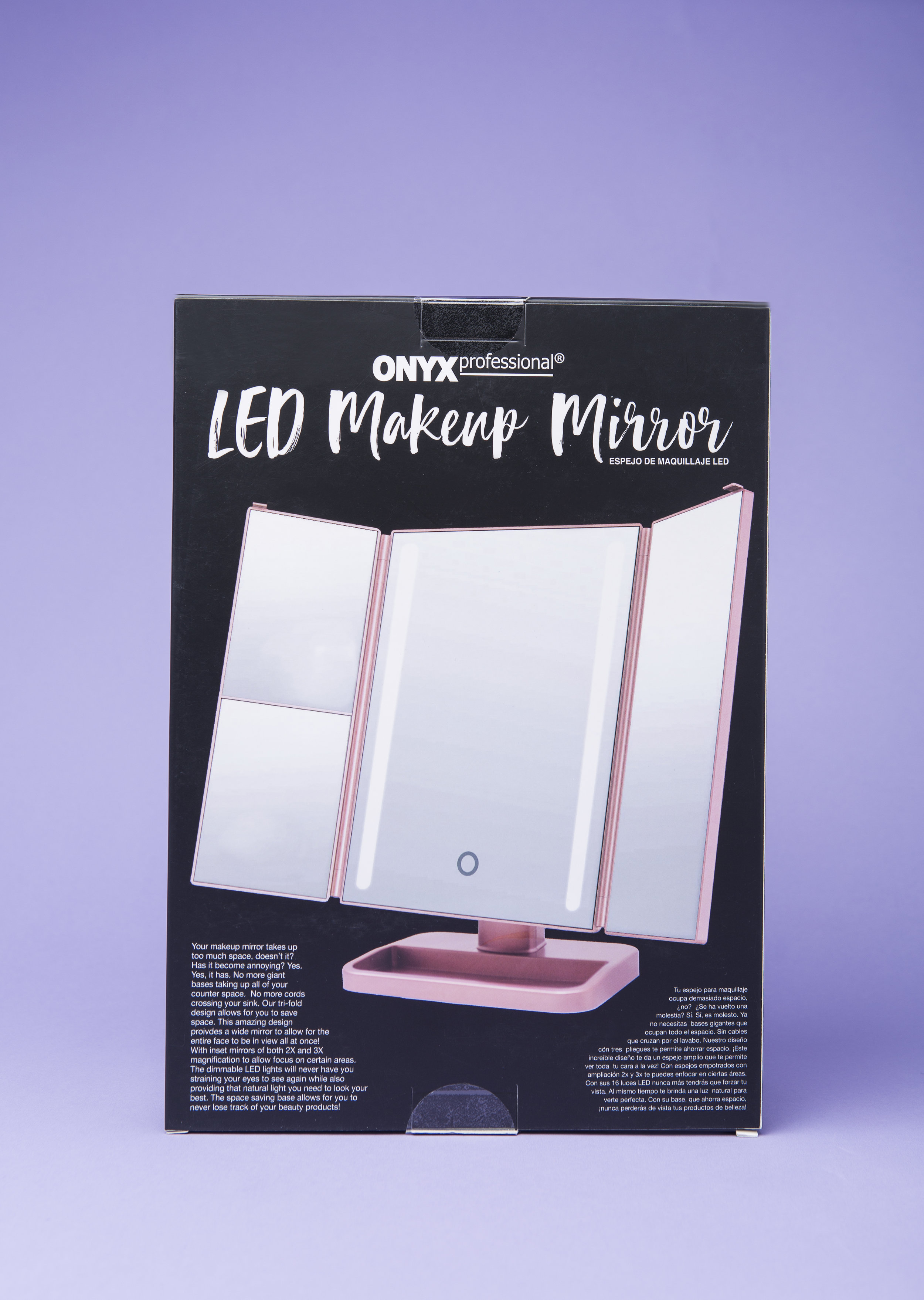 Onyx Professional Pink LED Trifold Makeup Mirror — Onyx Brands