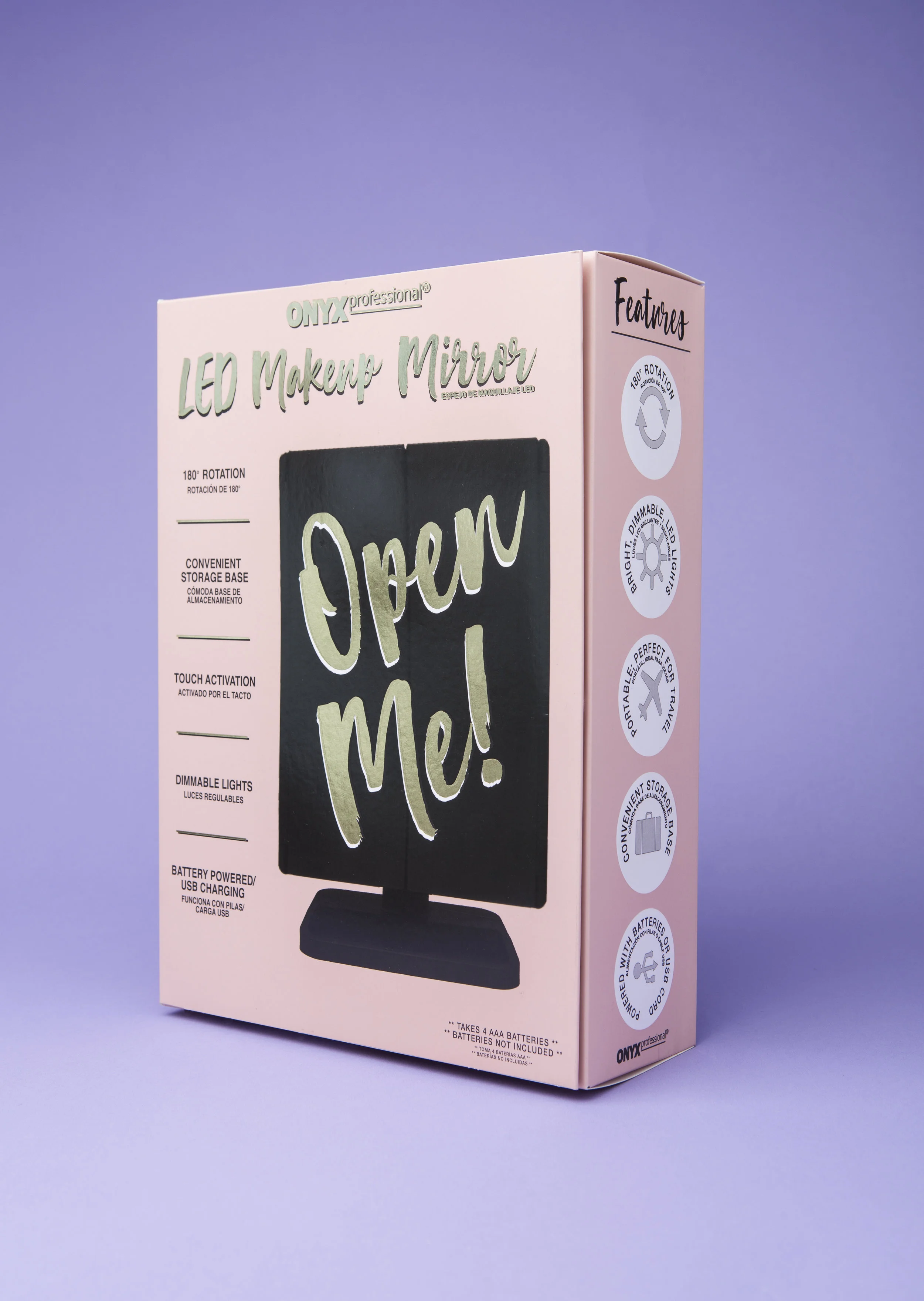 Onyx Professional Black Trifold LED Makeup Mirror — Onyx Brands