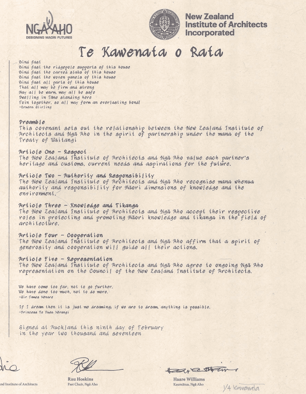 New Zealand Covenant Te Kawenata o Rata
