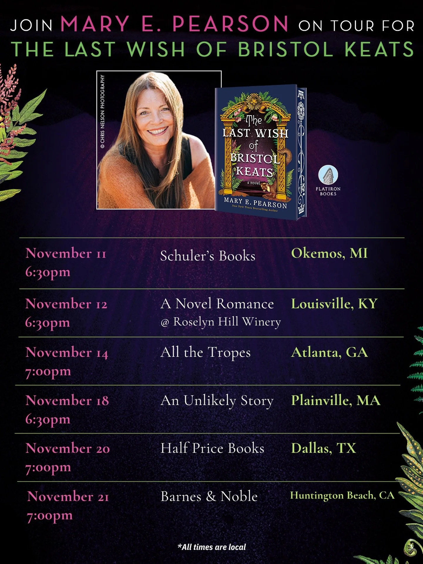 Come and meet @maryepearson on tour for THE LAST WISH OF BRISTOL KEATS, the epic conclusion to the NYT bestselling THE COURTING OF BRISTOL KEATS! Events are ticketed, so to snag your spot head to the bookstore&rsquo;s page or the link in our bio to R