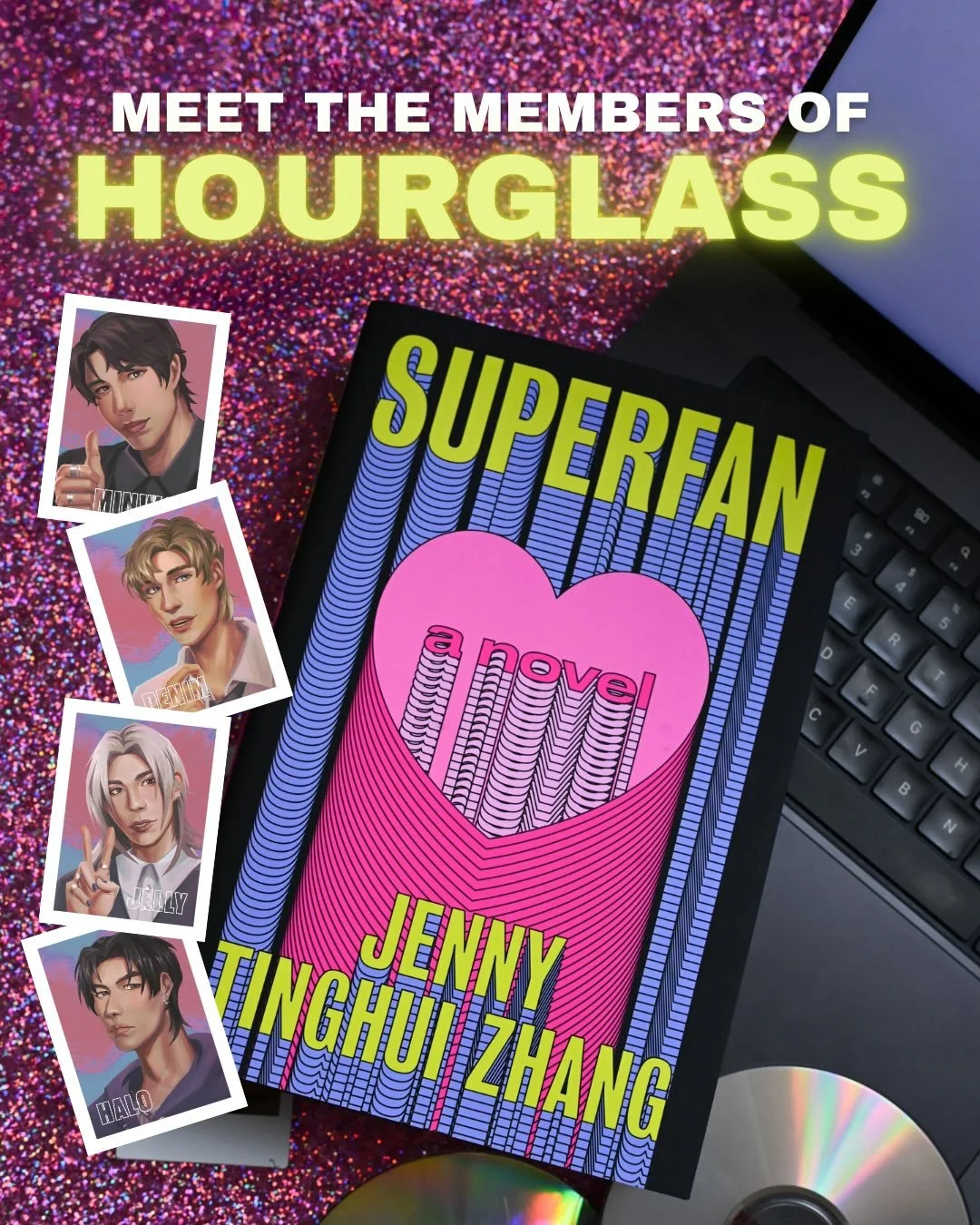 Get ready to meet your HOURglass bias from @sunspotletters new novel SUPERFAN! Are you into the responsible leader Minwoo, the all-American all-rounder Denim, the lithe main dancer Jelly, or bad boy Halo (like our FMC Minnie)?

SUPERFAN is on-sale no