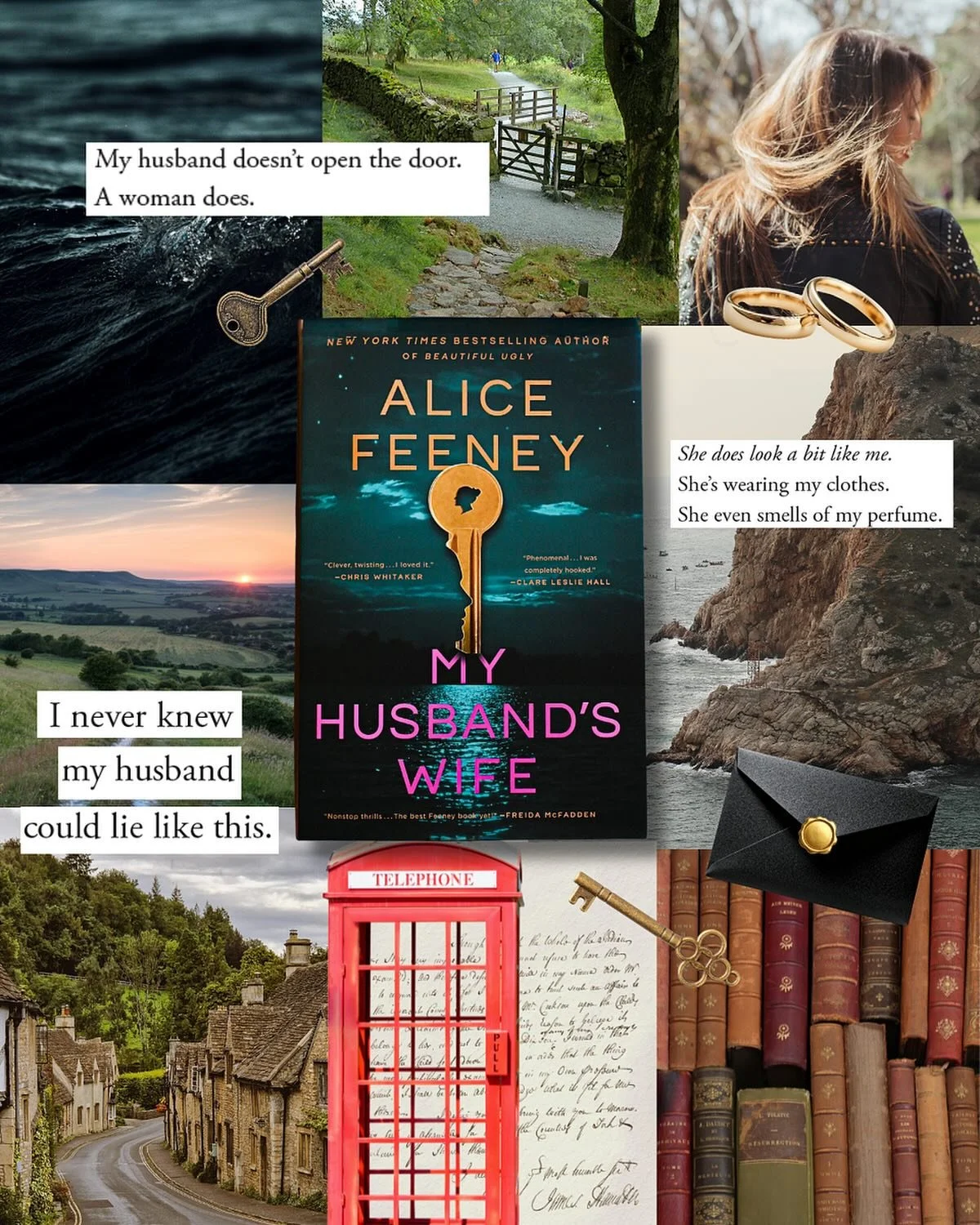 My Husband&rsquo;s Wife by @alicewriterland, an instant New York Times bestseller, is an atmospheric, moody thriller about marriage, deception and obsession. Here&rsquo;s a mood board to get you in the reading spirit.