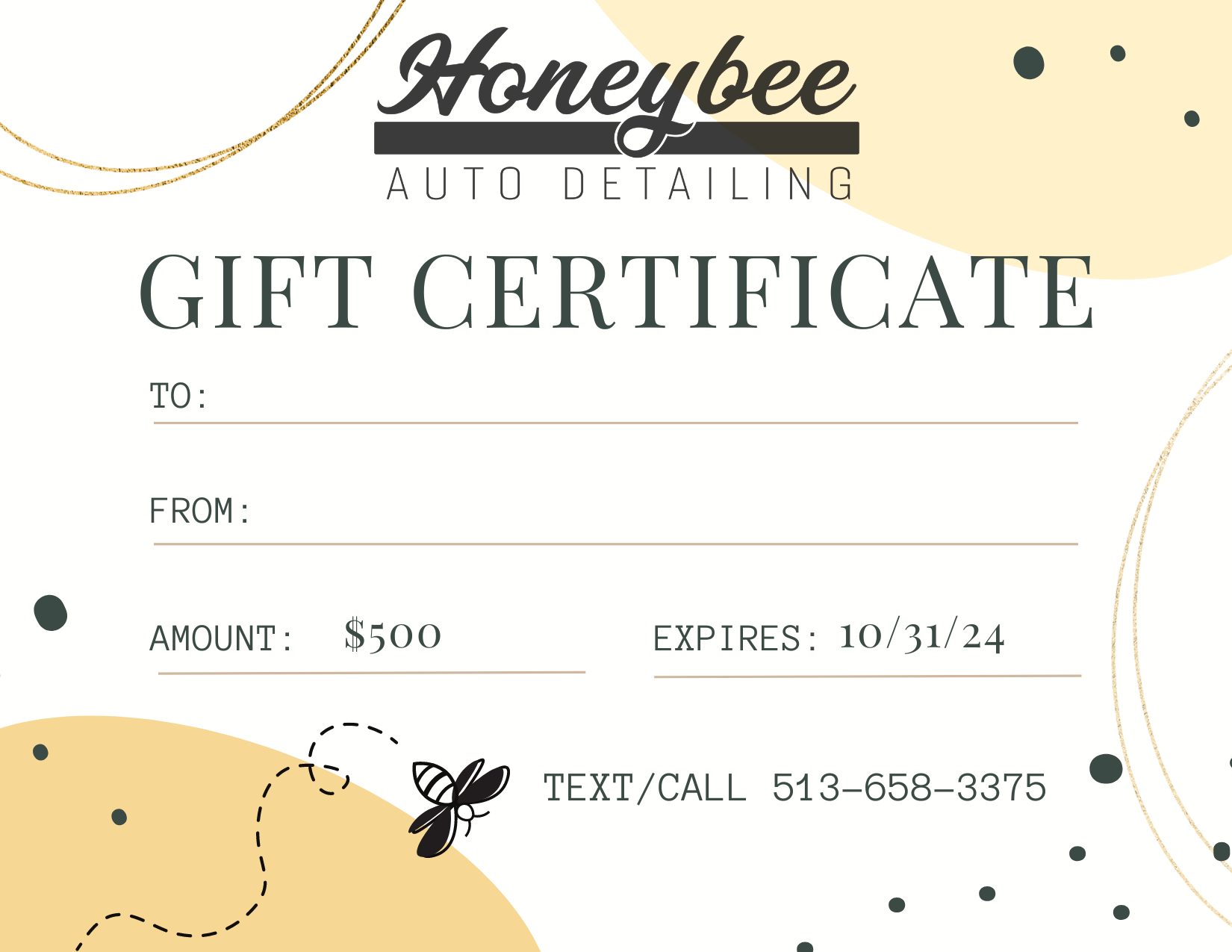 Gift Certificates — Honeybee Auto Detailing LLC