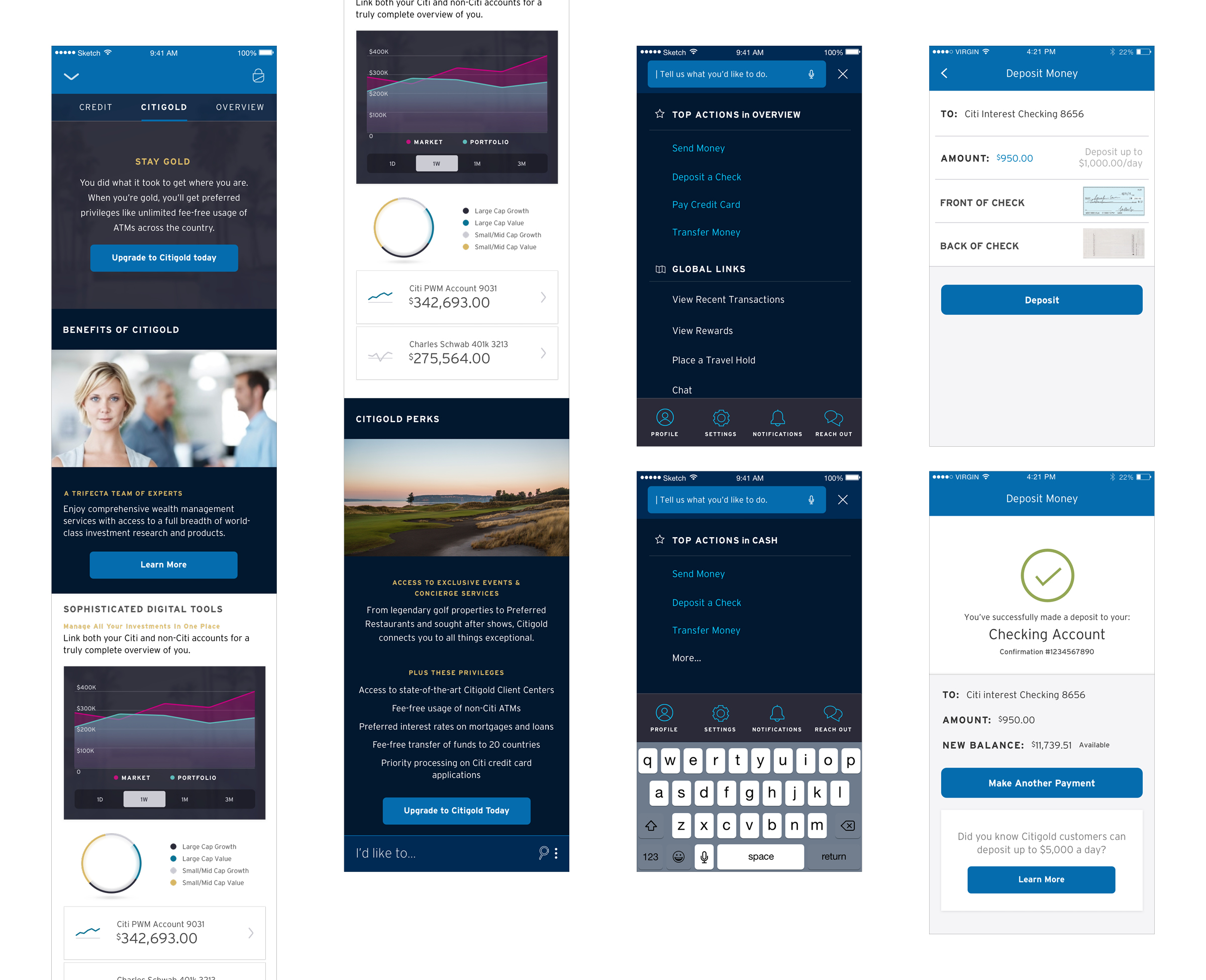 We explored how this experience would take shape within the experience for Blue users, and how we could illustrate the benefits of the Gold experience if they were to upgrade.