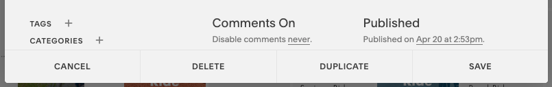 The publishing status is indicated on the bottom of the window, above the Save button.