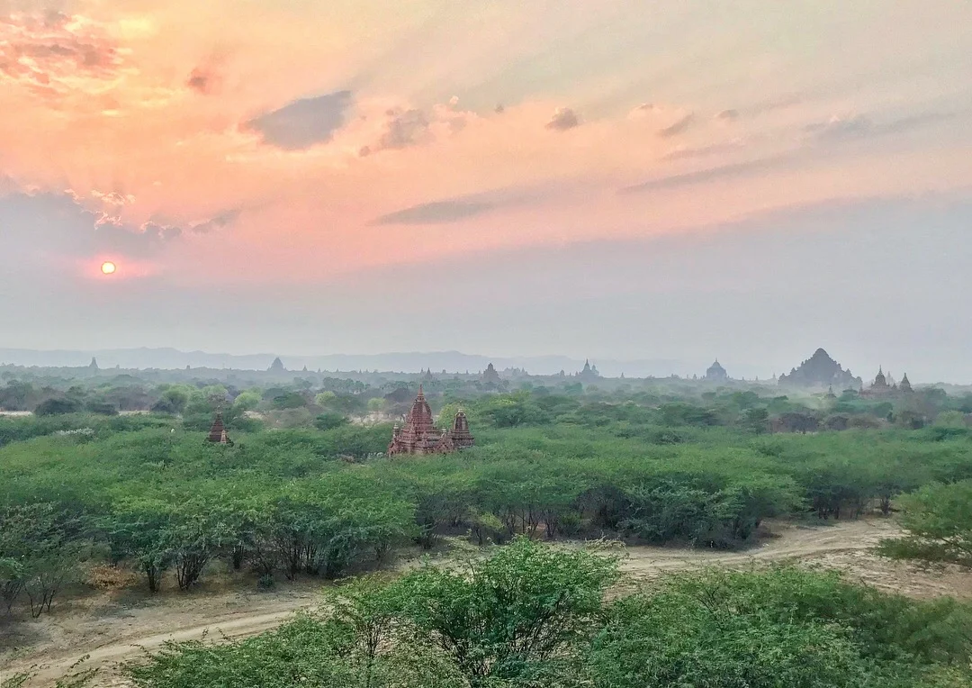 Sunset view from the top of the climbable pagoda we discovered.