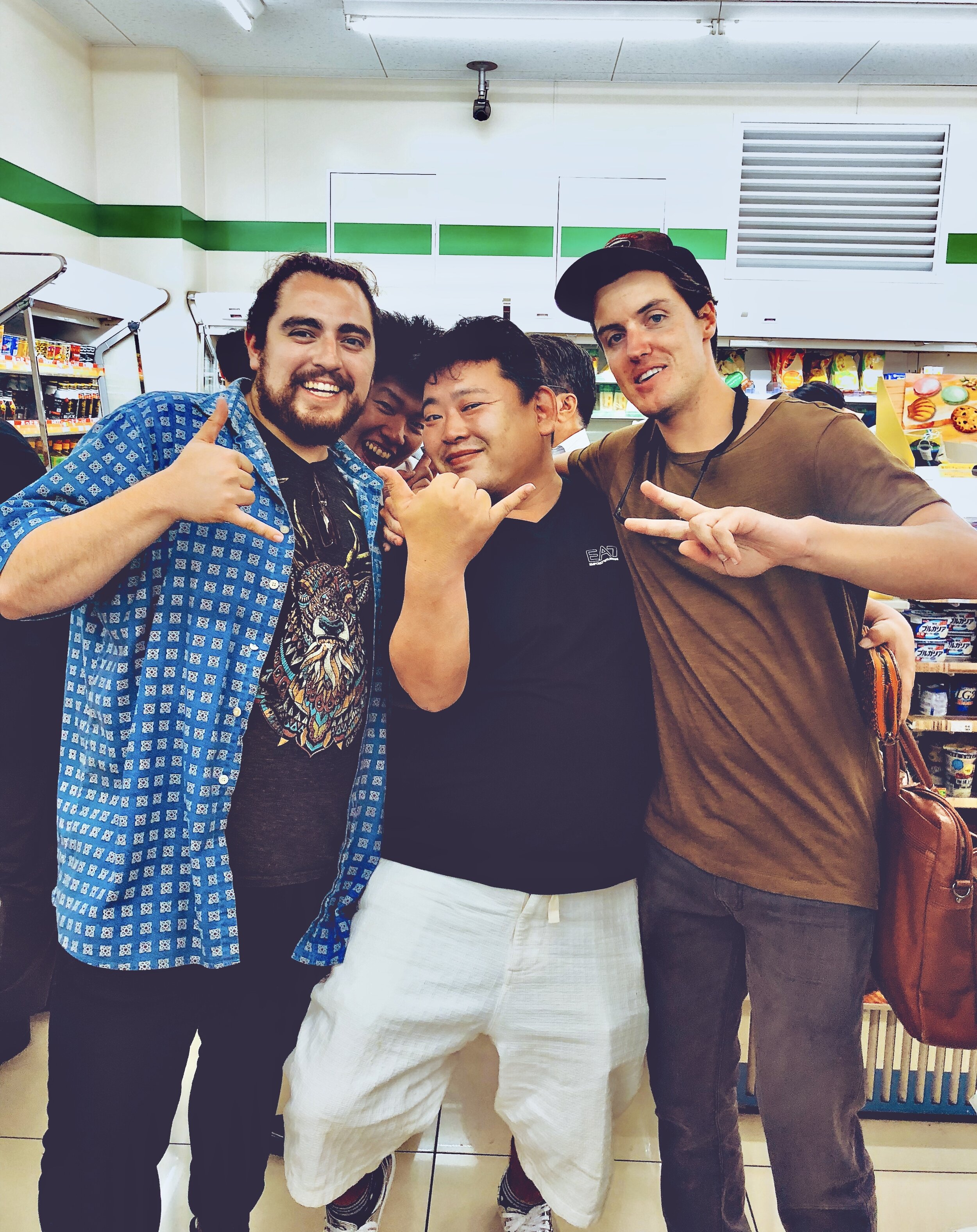 Broing out with our new friends at an Osaka FamilyMart. The best food on the go and they’re a party after dark.