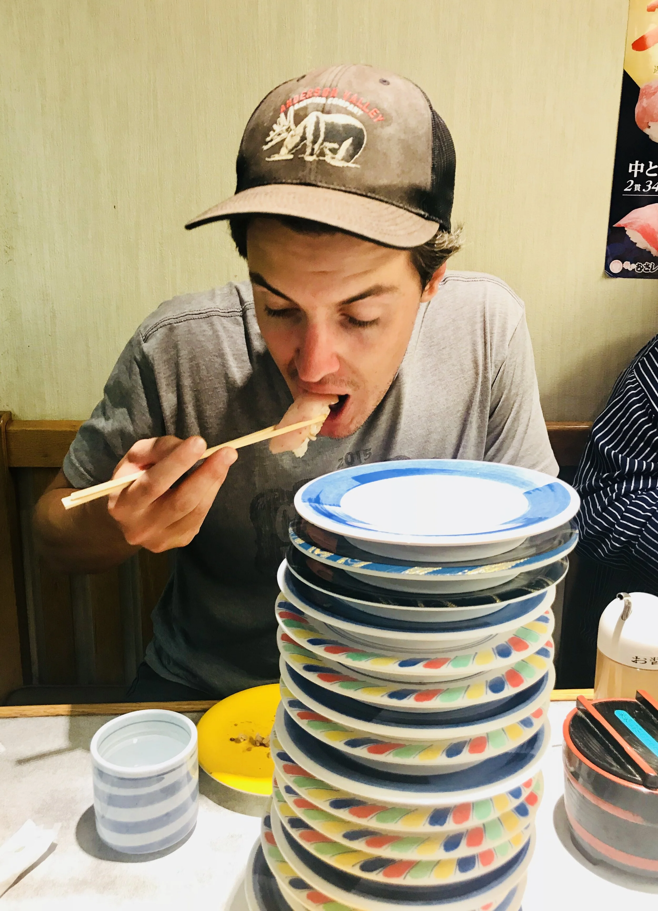 Chowing the fuck down. Look at that stack.