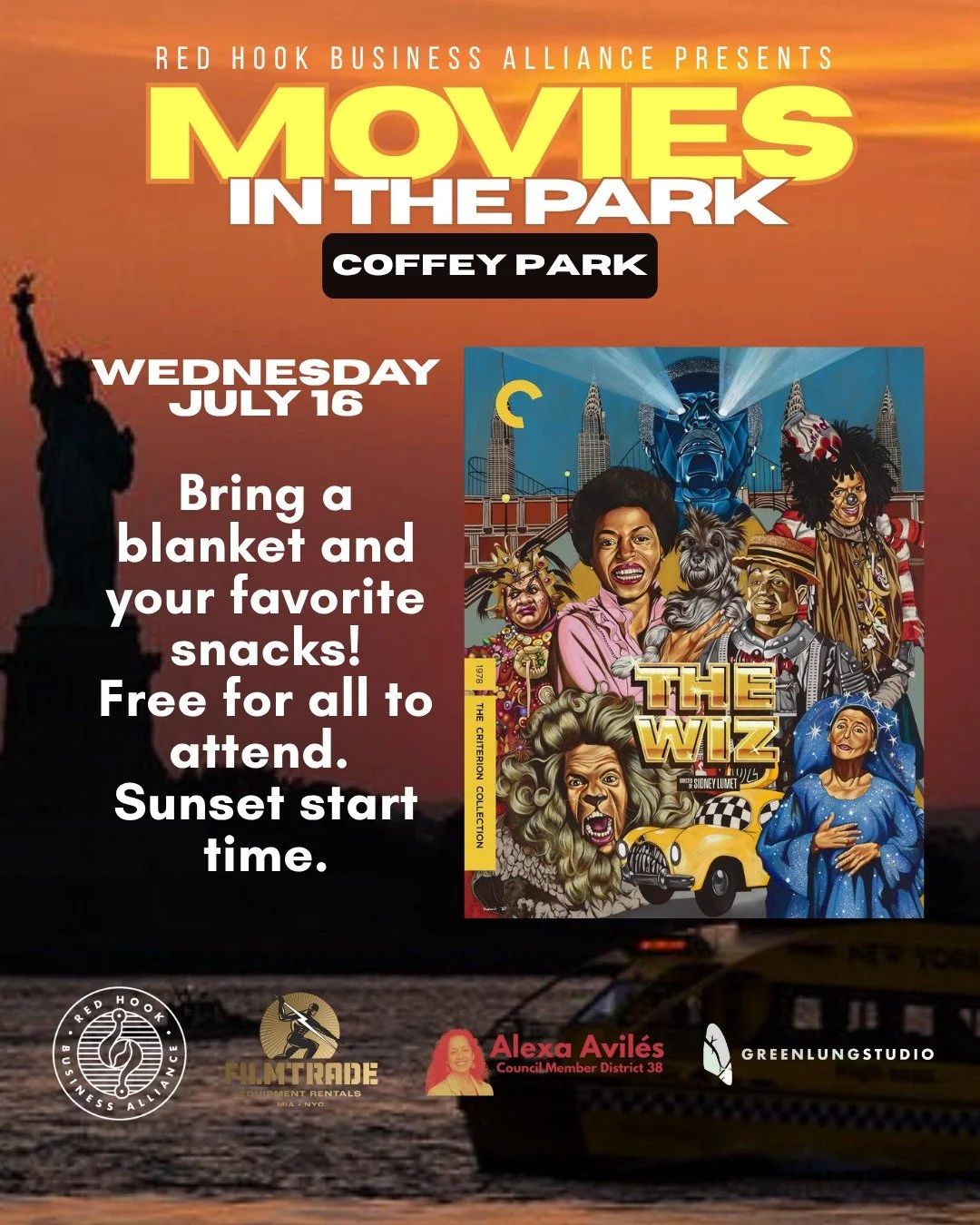 It's THE WIZ day! On a Wednesday! 

&quot;Ease on down the road&quot; to Coffey Park and set up a spot in front of our 17 foot screen to enjoy this 1978 cult classic (do you see a theme with our choices here?) adaptation of the Broadway show which re