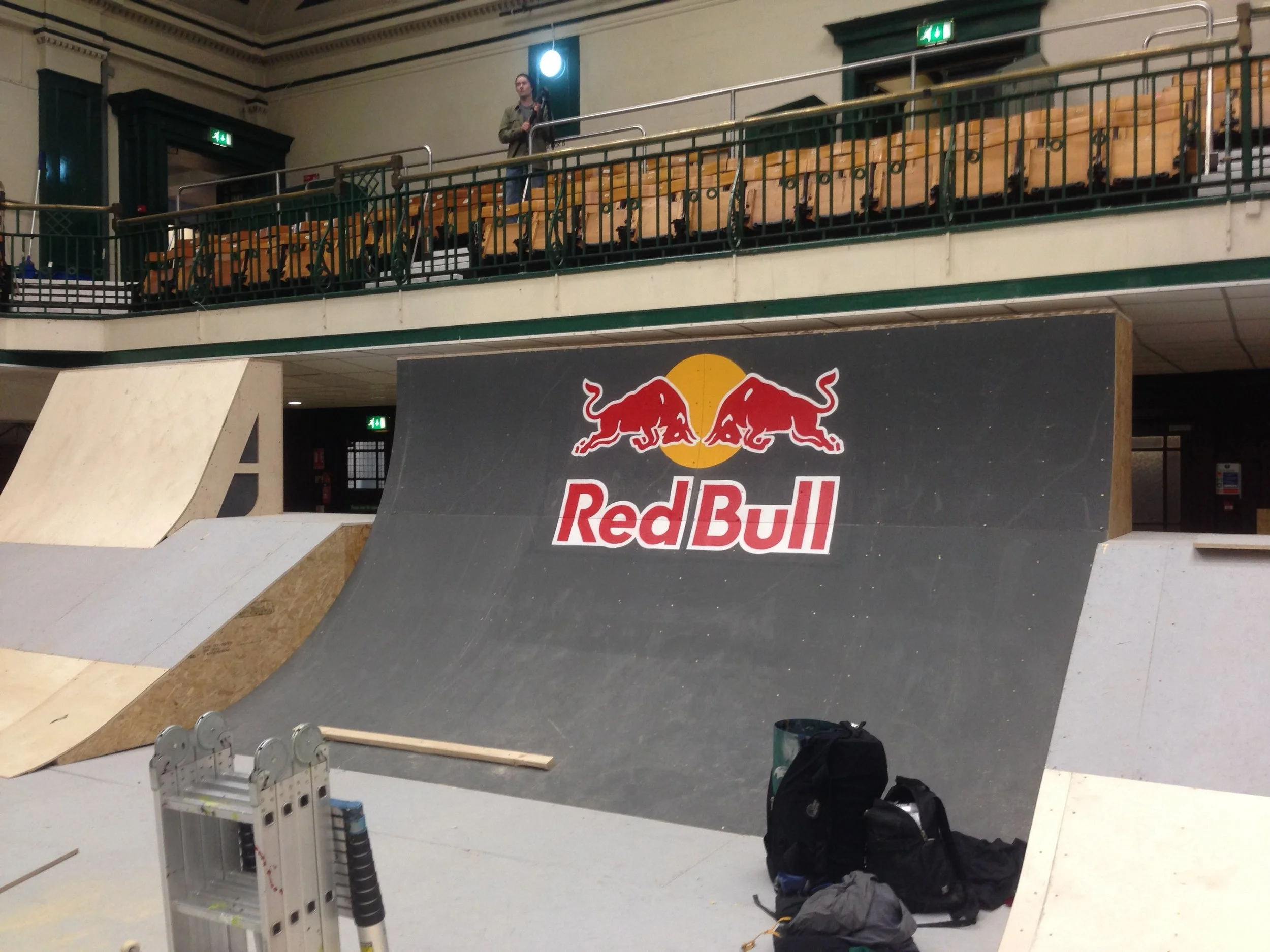 Corporate branding - hand painted using stencils and brushes - red bull