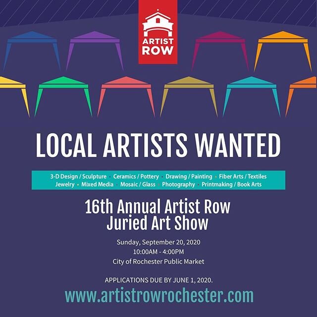LOCAL ARTISTS WANTED! Are you a local artist interested in participating in the 16th Annual Artist Row Juried Art Show at the City of Rochester Public Market?! Criteria for entry and applications are now open at our website www.artistrowrochester.com
