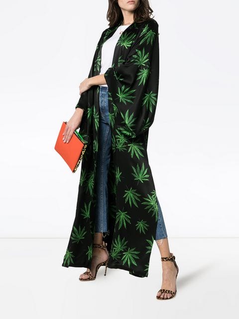 Leaf print silk kimono