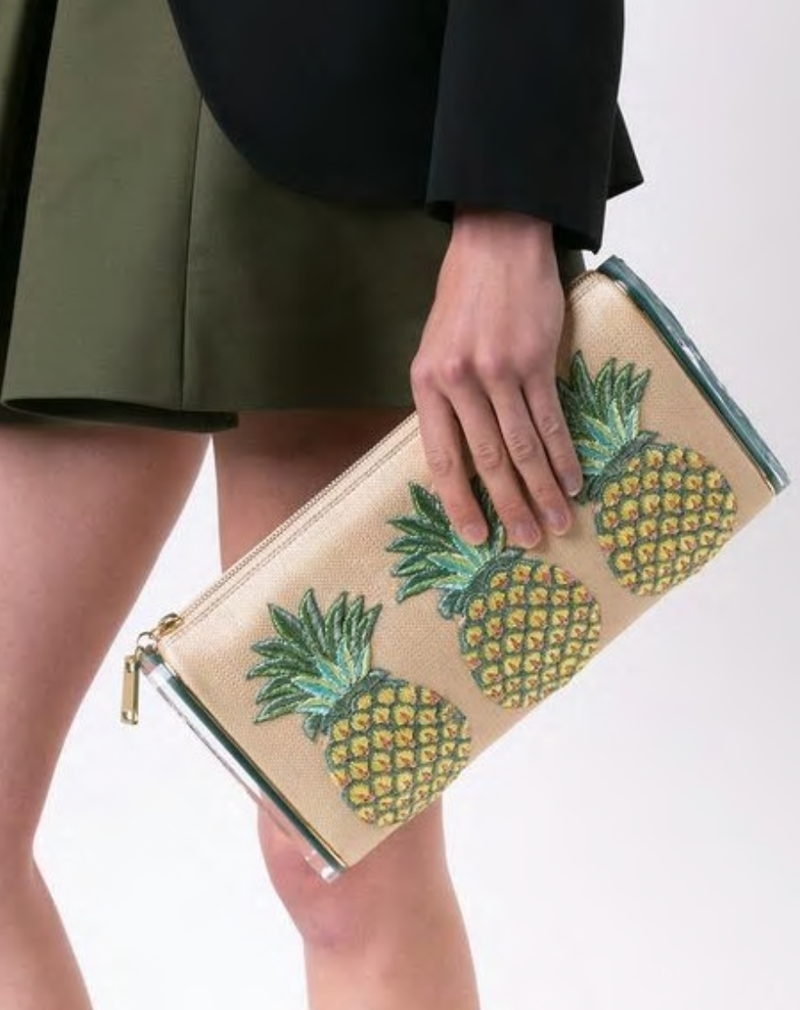 Pineapples Embroidery Hemp Clutch