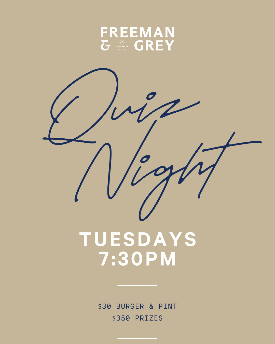 Tuesday quiz night at Freeman & Grey in Ponsonby