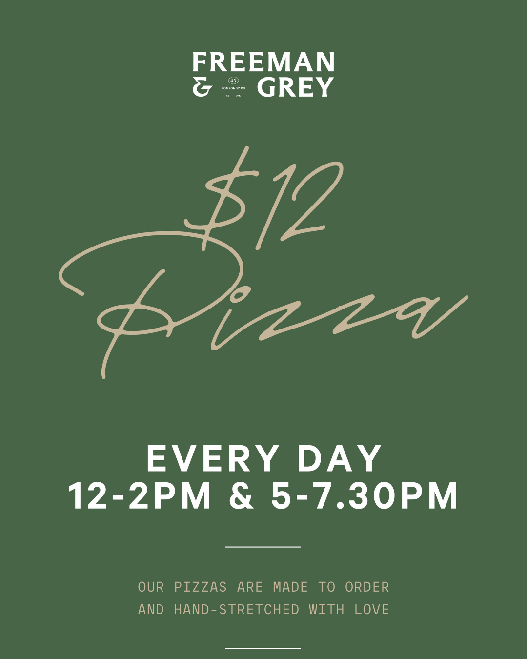 $12 pizza offer at Freeman & Grey in Ponsonby